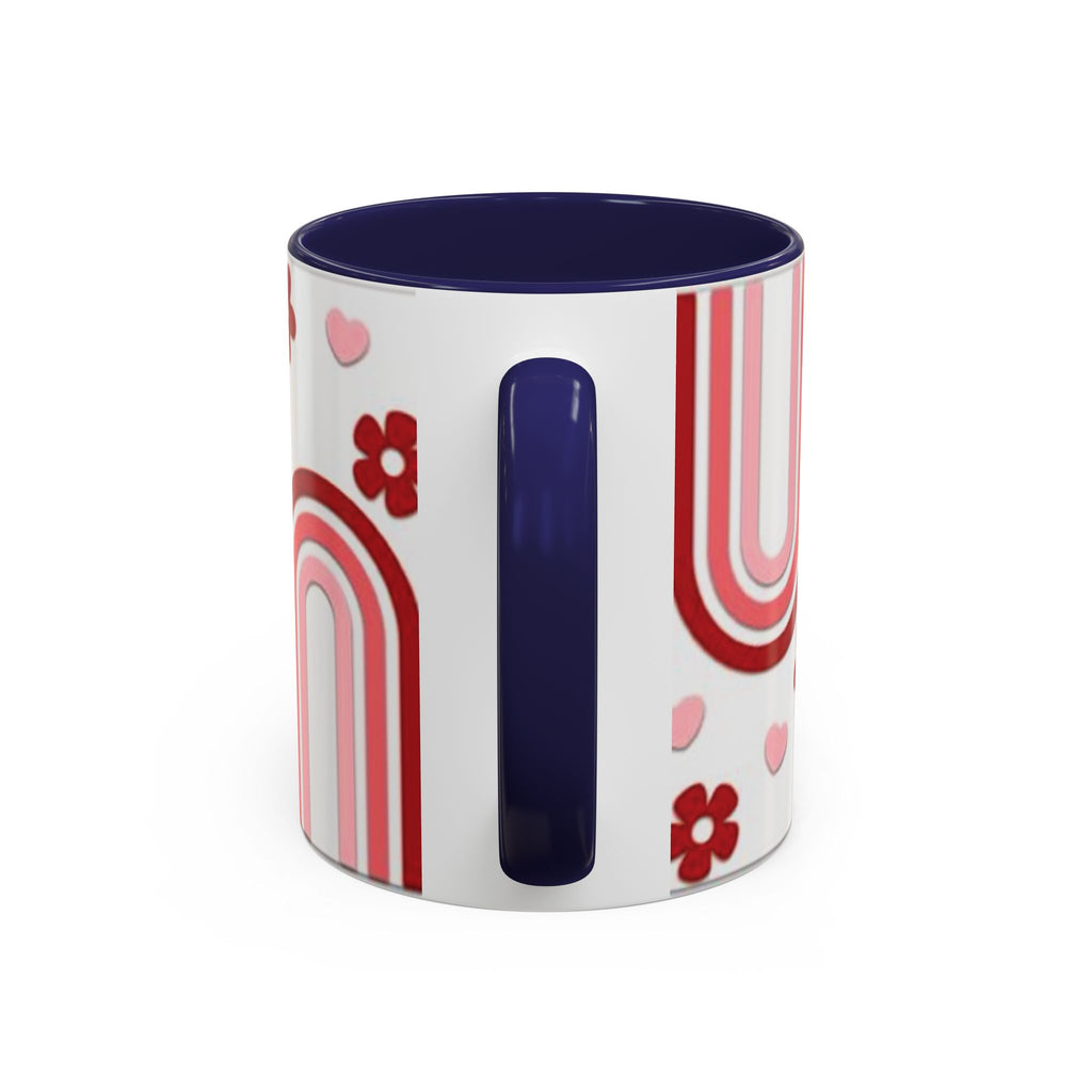 Retro Pink Rainbow Hearts and Flowers Accent Mug | 11oz or 15oz