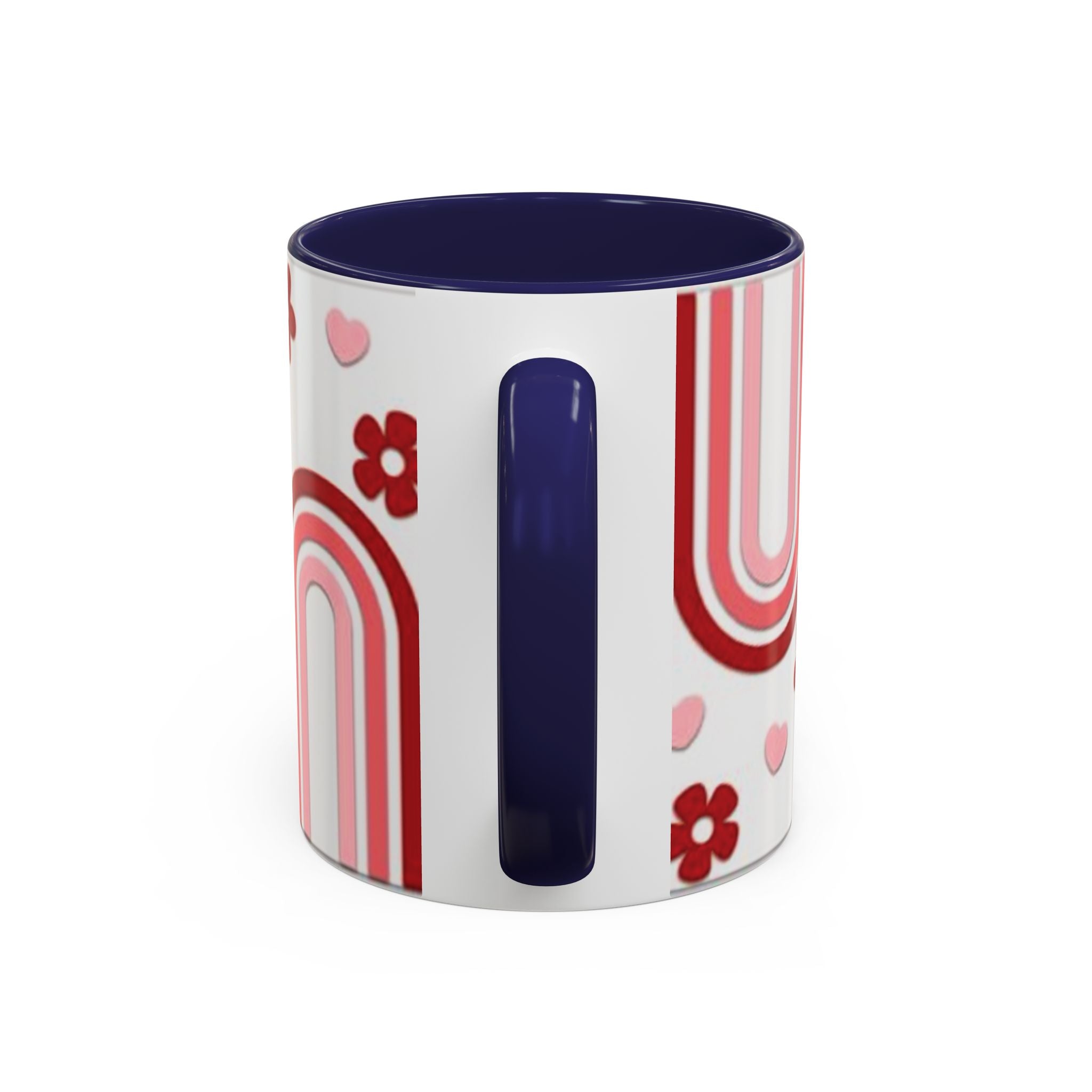 Retro Pink Rainbow Hearts and Flowers Accent Mug | 11oz or 15oz