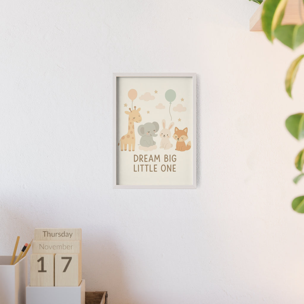 Dream Big Little One Nursery Poster — Woodland Animals Framed Wall Art