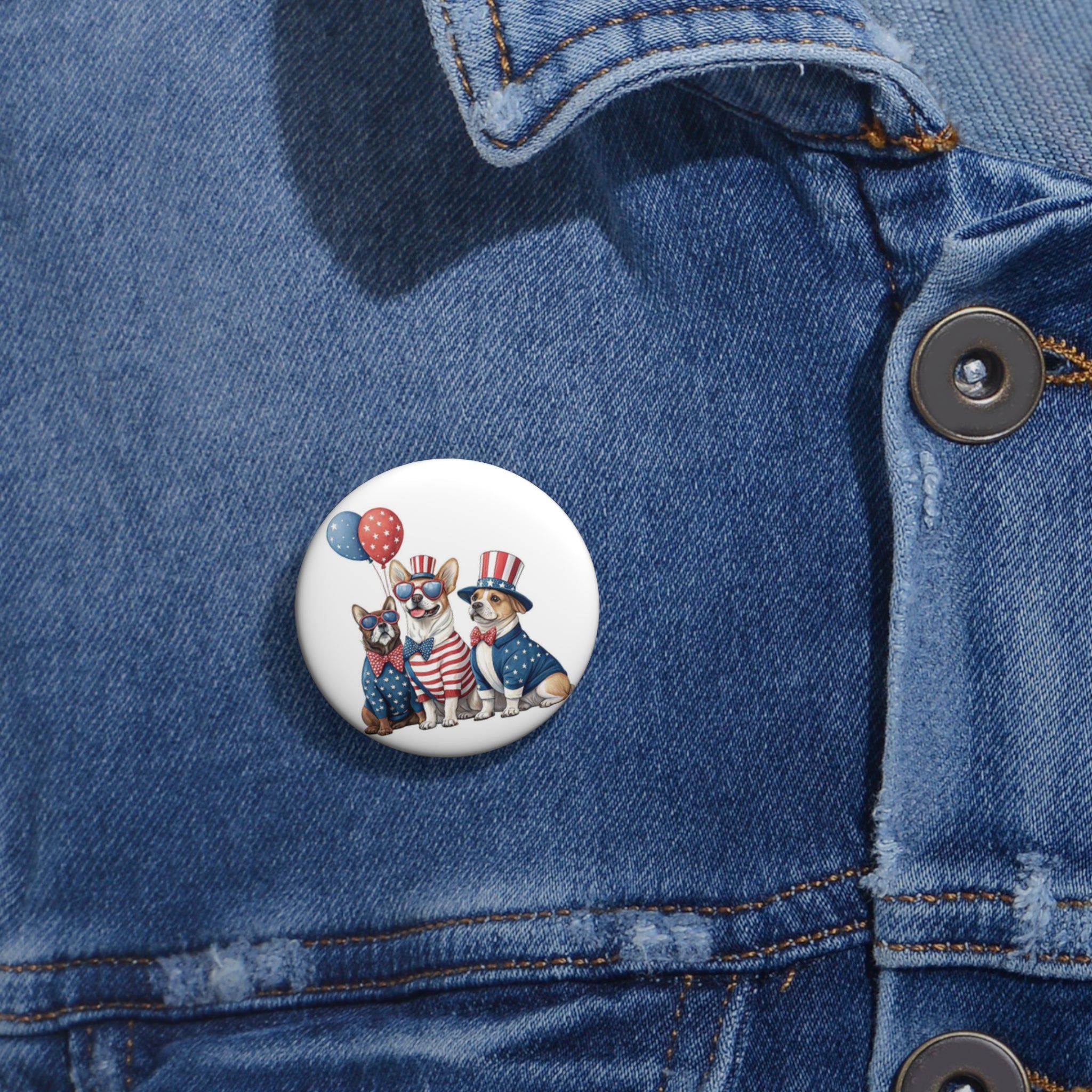 Patriotic Dogs Pin Button | 4th of July Puppy Flag Badge