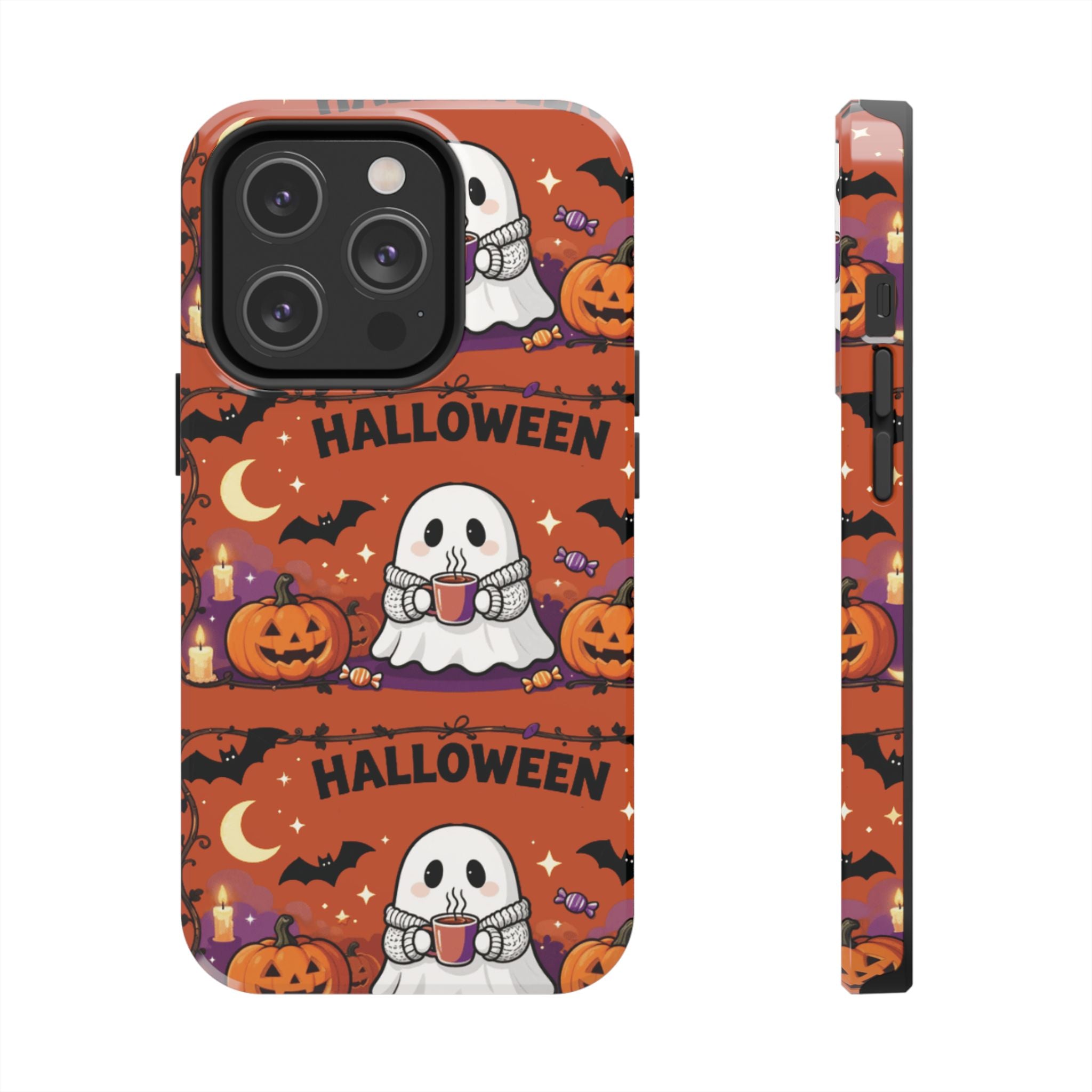 Halloween Ghost Pattern Tough Phone Case — Cute Pumpkin & Candy Halloween Phone Cover