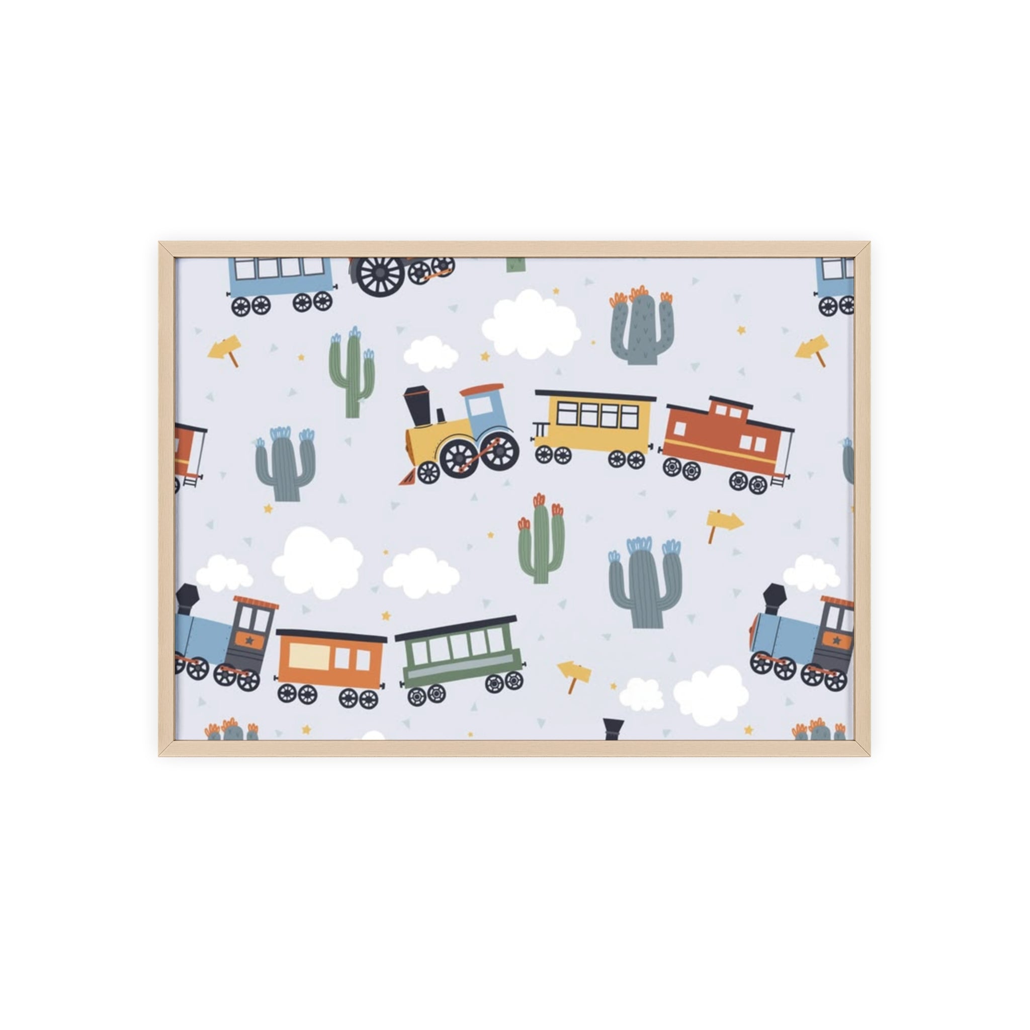 Kids' Train Poster with Wooden Frame — Nursery Wall Art, Playroom Decor