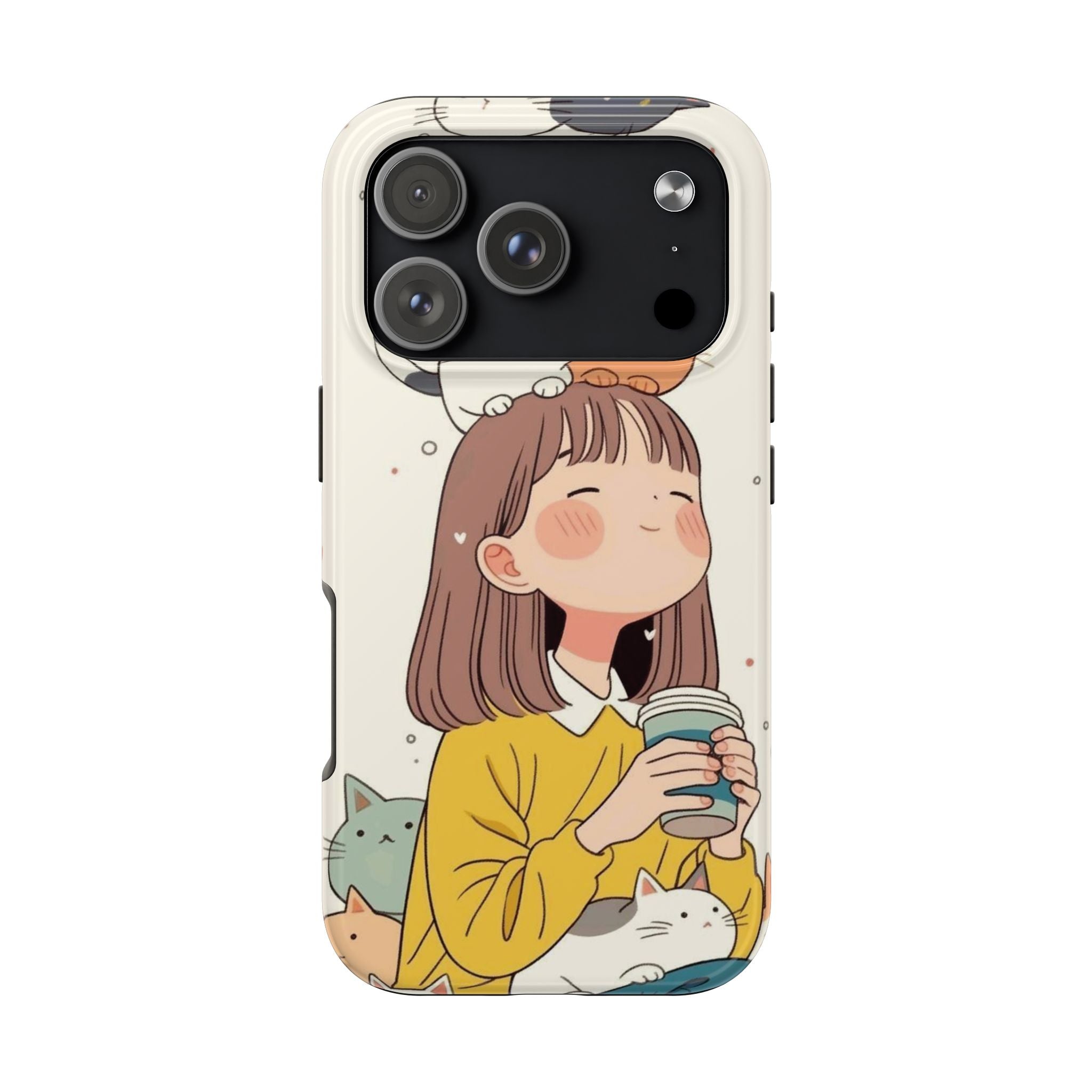 Girl with Cats Phone Case | Cute Cat Stack Illustration