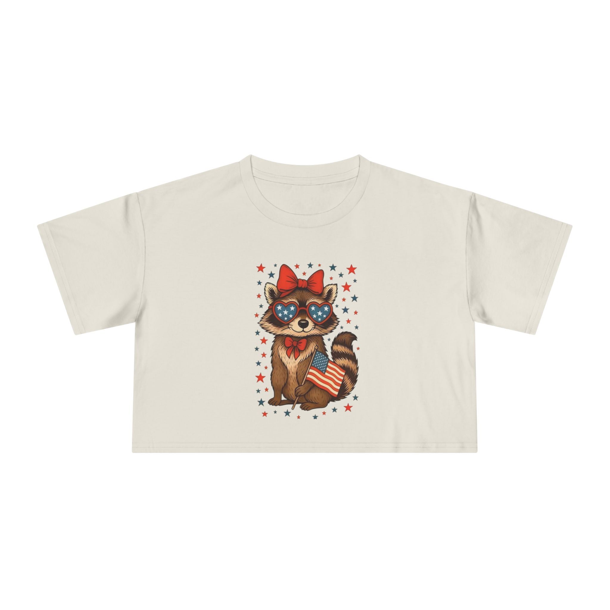 Patriotic Raccoon Heart Crop Tee | 4th of July Stars & Stripes