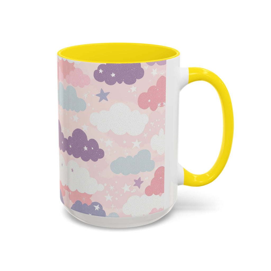 Pastel Cloud Pattern Coffee Mug | Cute Stars and Clouds Design