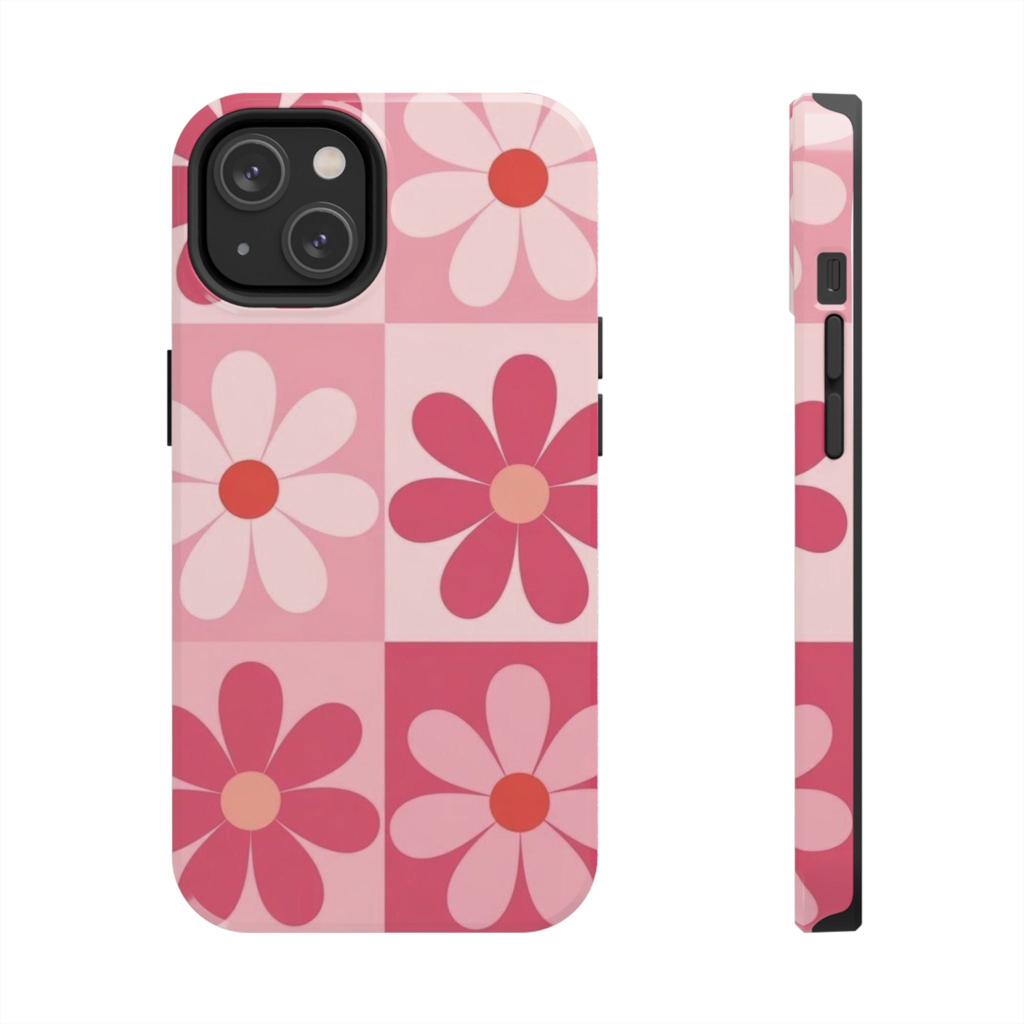 Pink Retro Daisy Phone Case — Tough Shockproof Floral iPhone Cover
