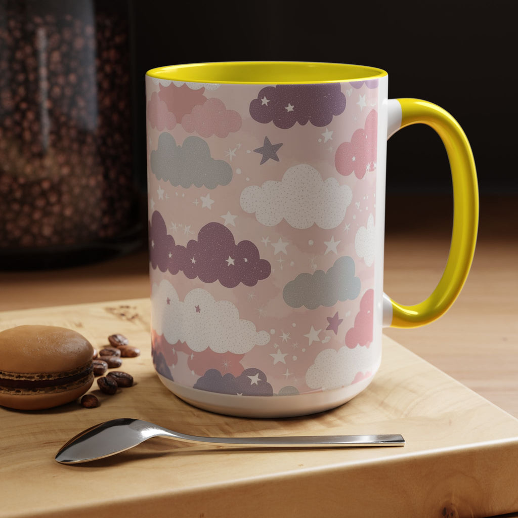 Pastel Cloud Pattern Coffee Mug | Cute Stars and Clouds Design