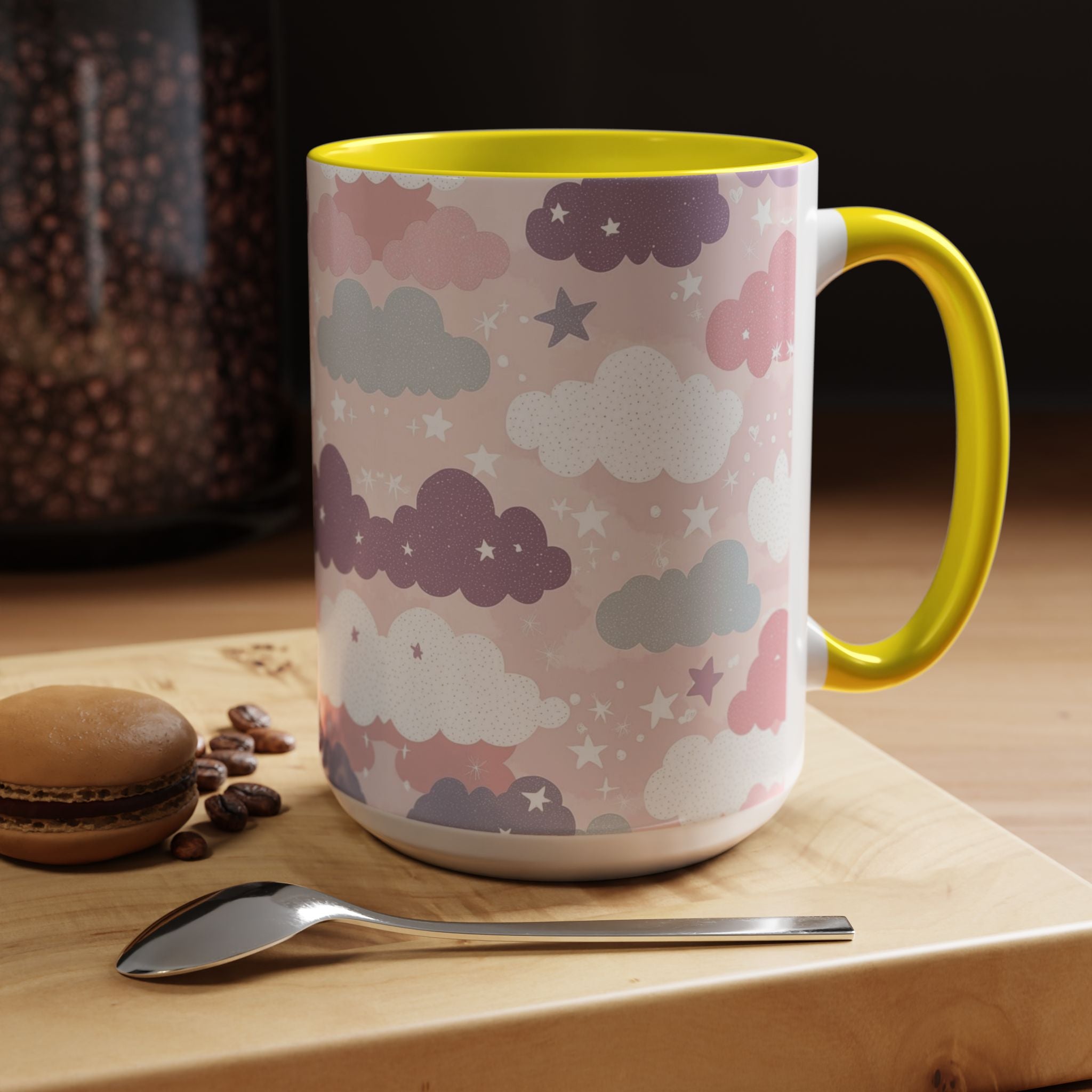 Pastel Cloud Pattern Coffee Mug | Cute Stars and Clouds Design