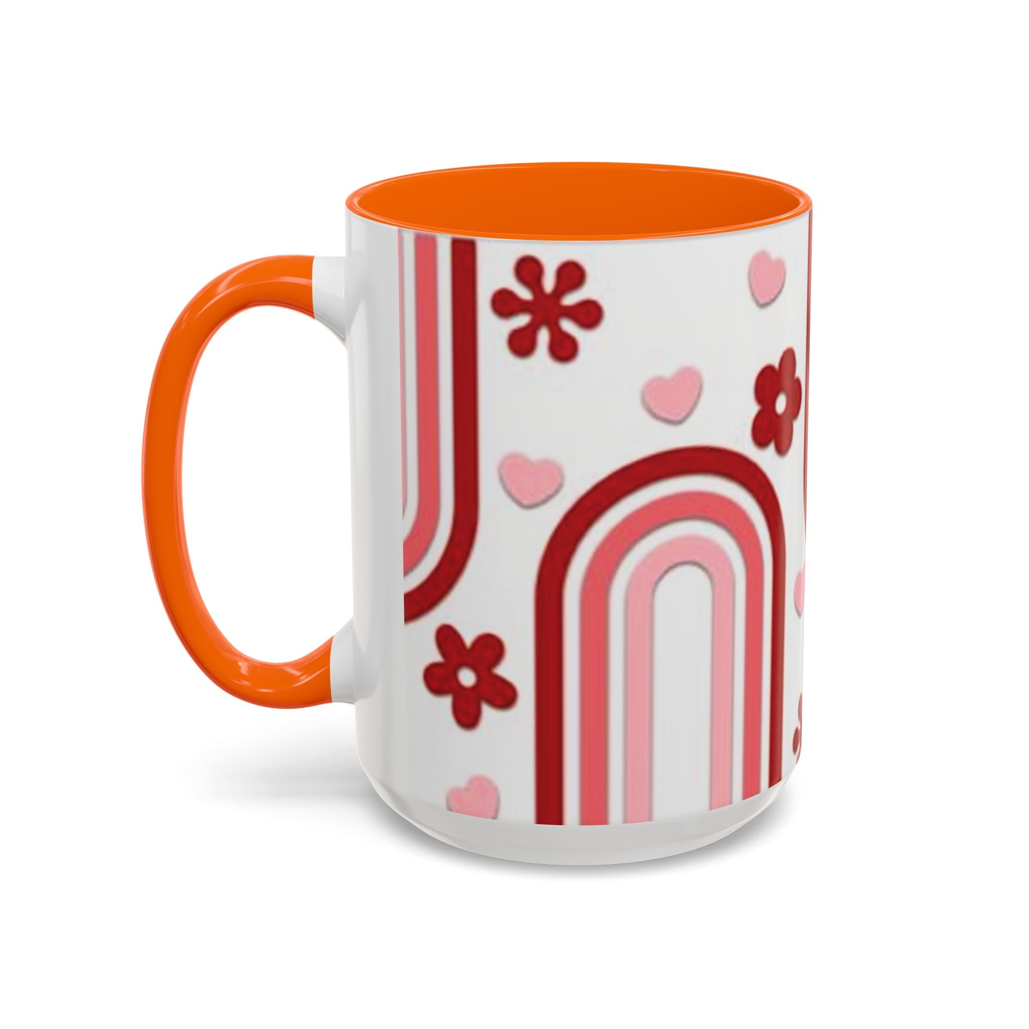 Retro Pink Rainbow Hearts and Flowers Accent Mug | 11oz or 15oz