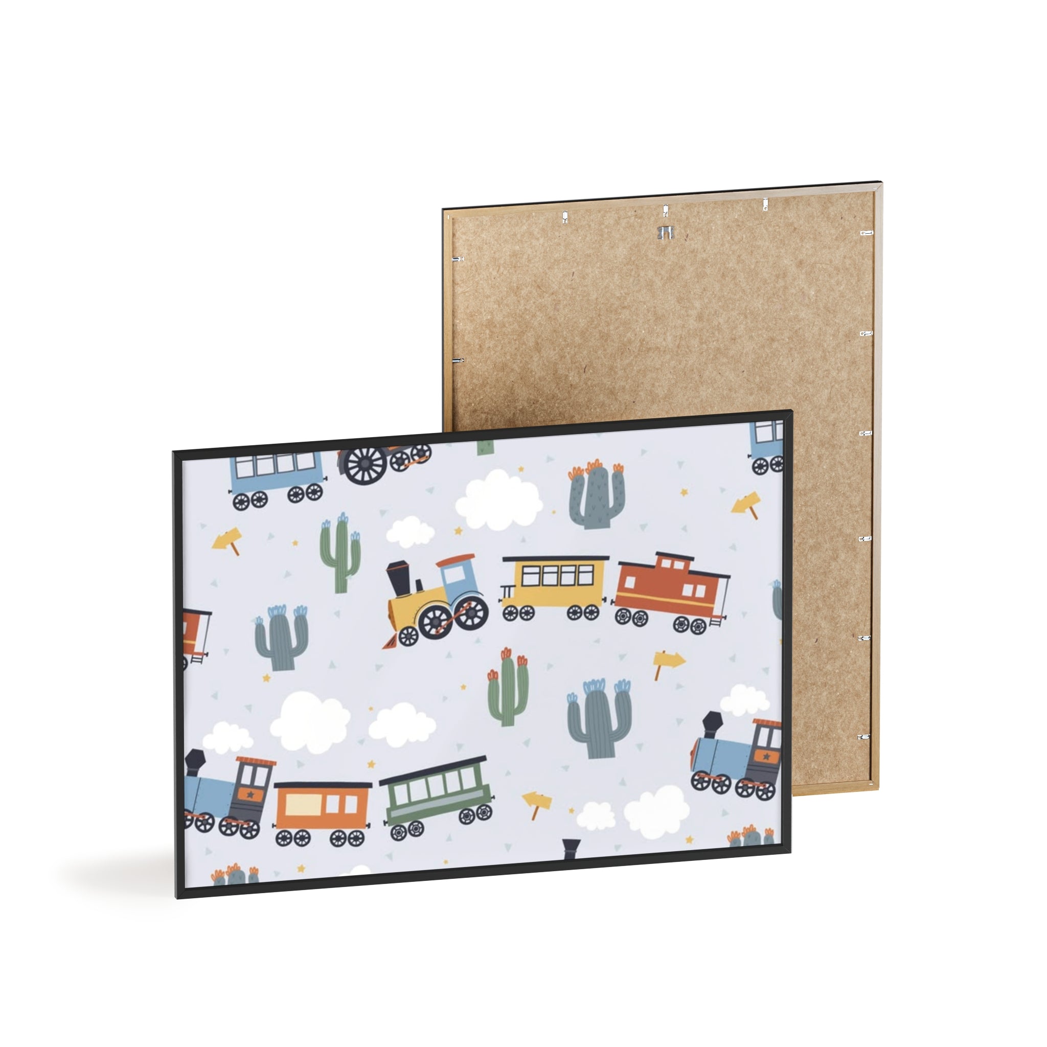 Kids' Train Poster with Wooden Frame — Nursery Wall Art, Playroom Decor