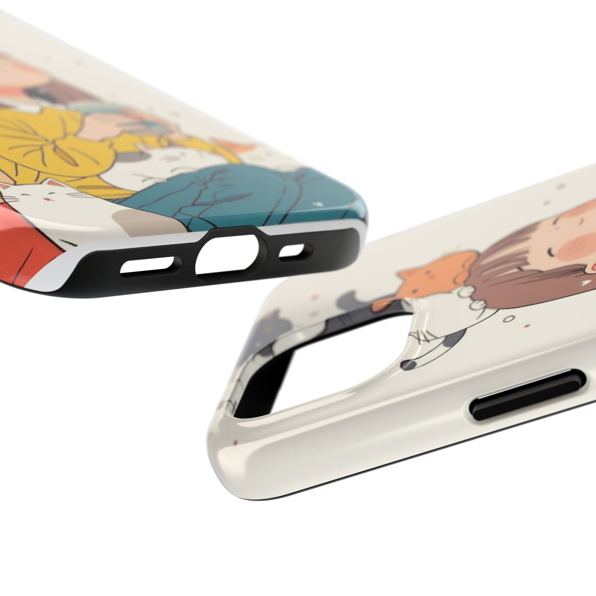 Girl with Cats Phone Case | Cute Cat Stack Illustration