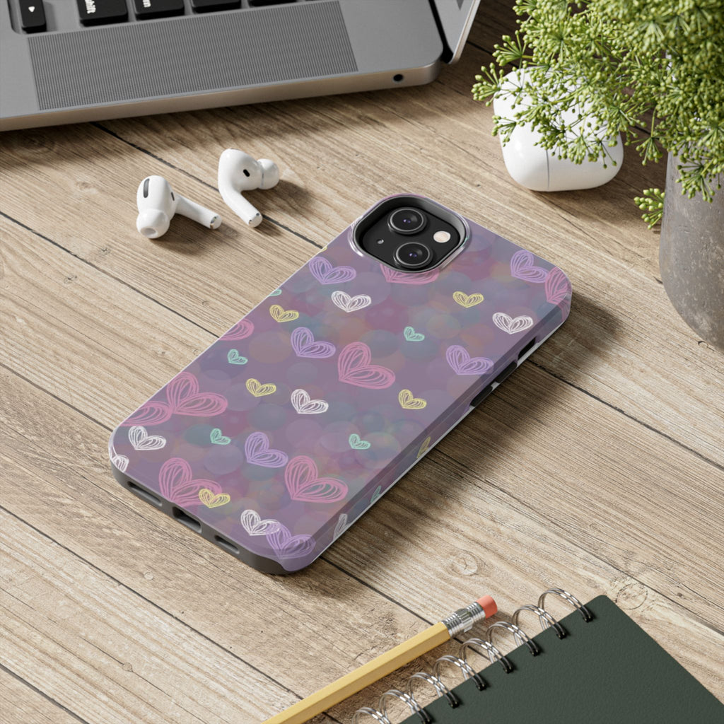 Tough Phone Case — Pastel Heart Pattern Protective Phone Cover