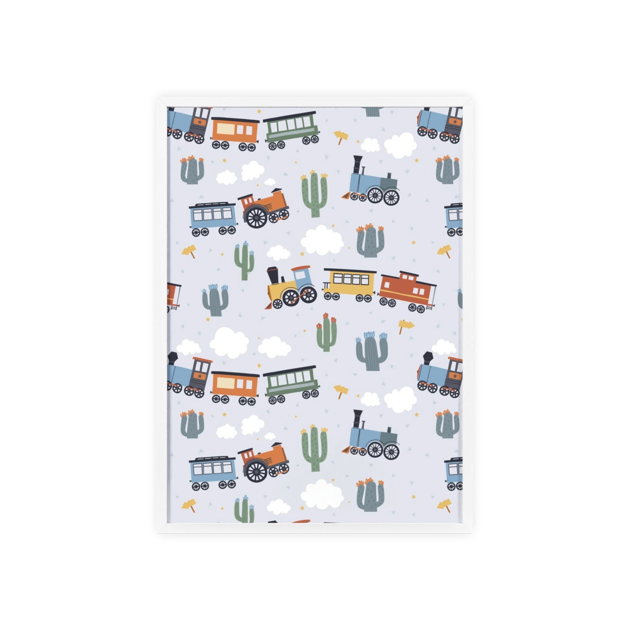 Kids' Train Poster with Wooden Frame — Nursery Wall Art, Playroom Decor