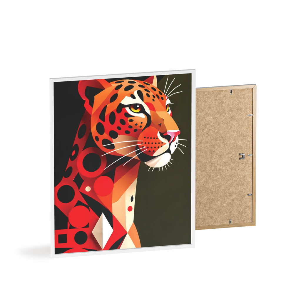 Geometric Leopard Art Poster with Wooden Frame — Bold Wildlife Wall Decor