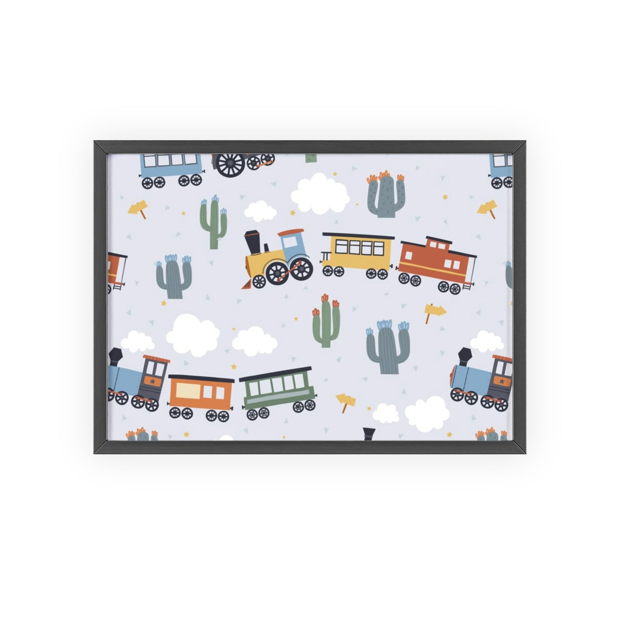 Kids' Train Poster with Wooden Frame — Nursery Wall Art, Playroom Decor