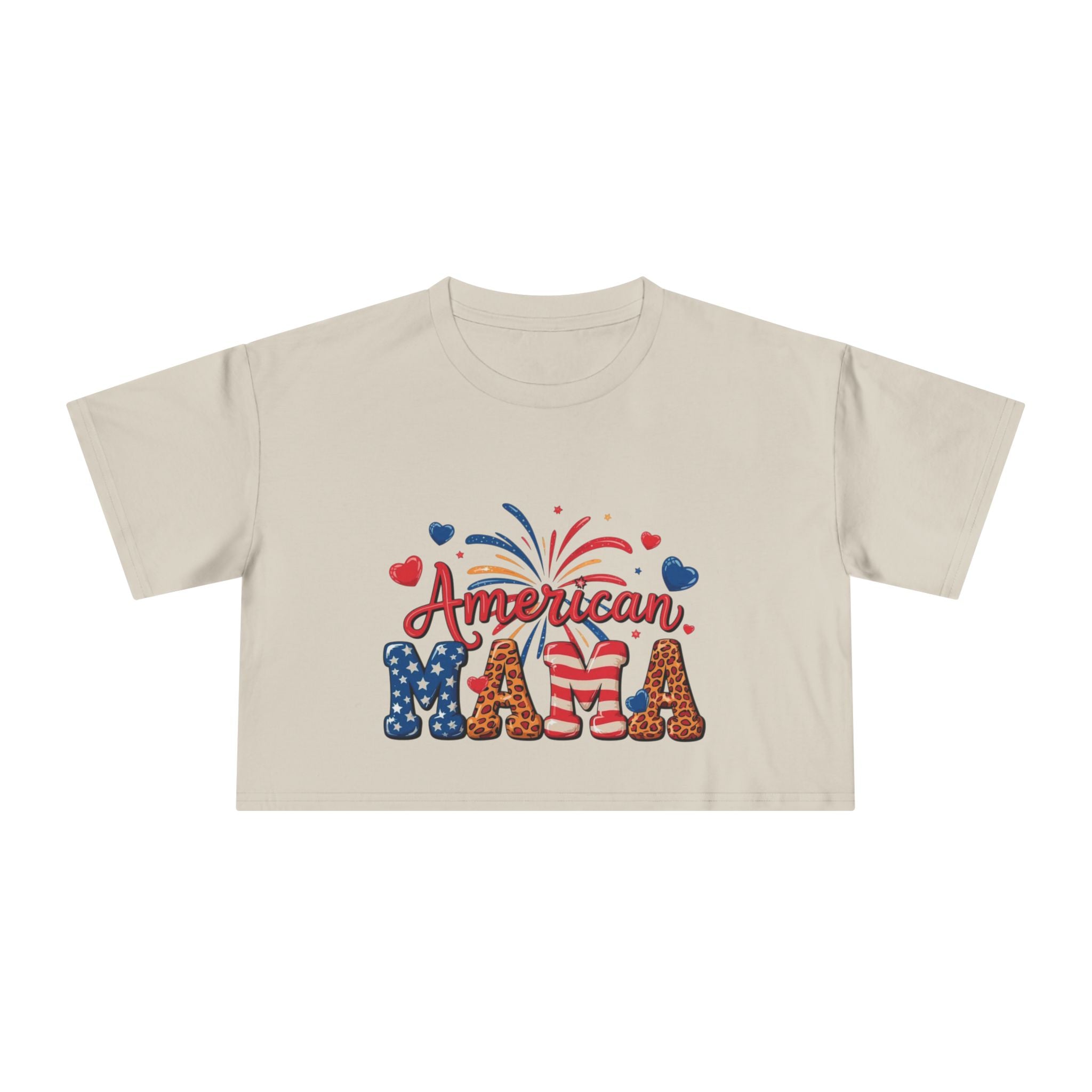 American Mama crop tee | Patriotic Fourth of July fireworks USA design
