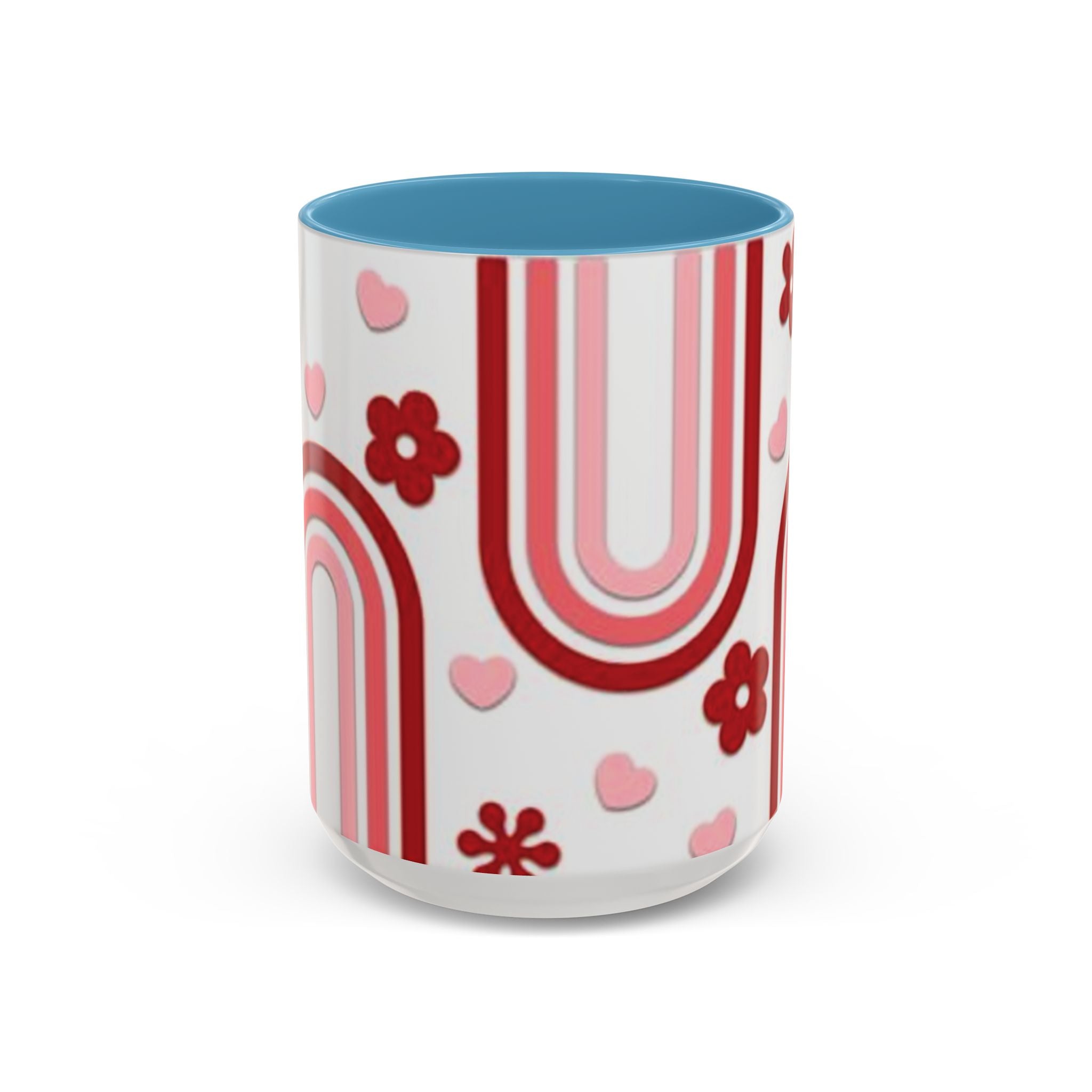 Retro Pink Rainbow Hearts and Flowers Accent Mug | 11oz or 15oz
