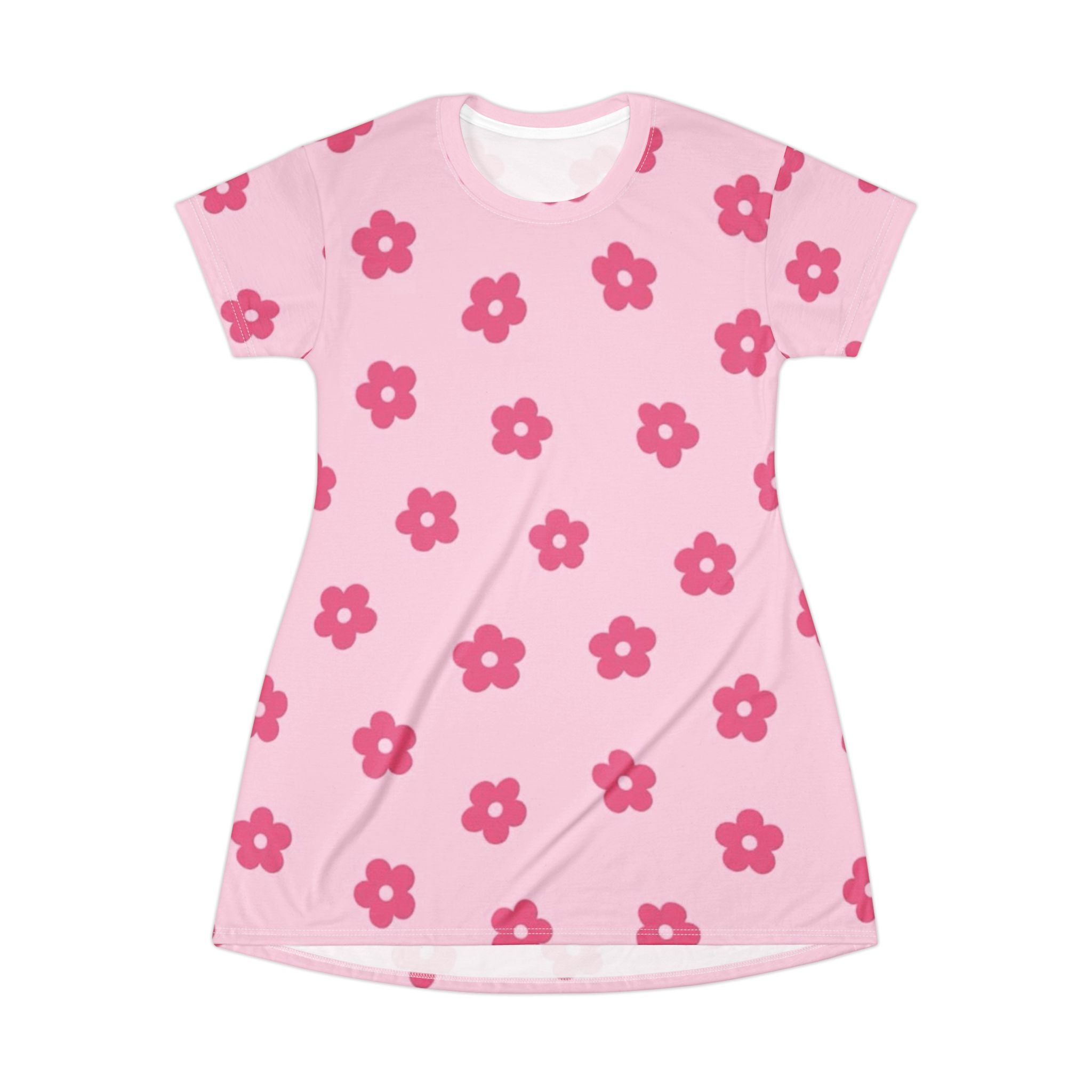 Pink Floral T-Shirt Dress - Cute All-Over-Print Daisy Pattern