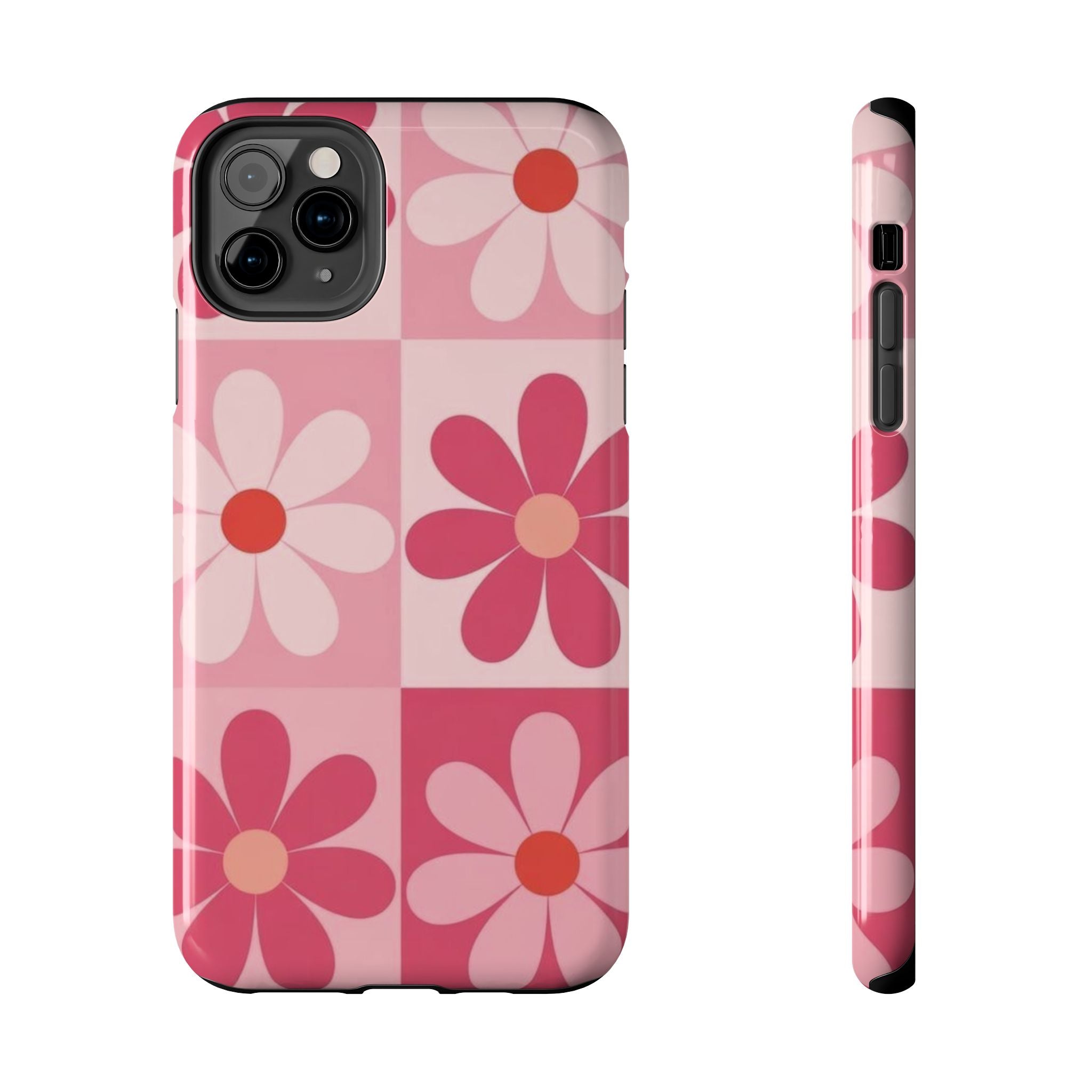 Pink Retro Daisy Phone Case — Tough Shockproof Floral iPhone Cover