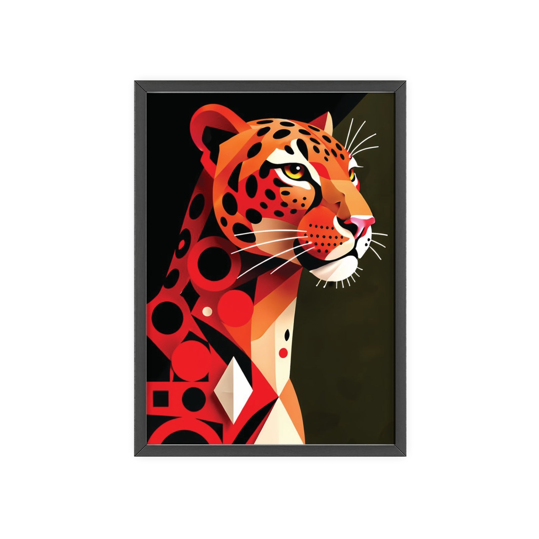 Geometric Leopard Art Poster with Wooden Frame — Bold Wildlife Wall Decor
