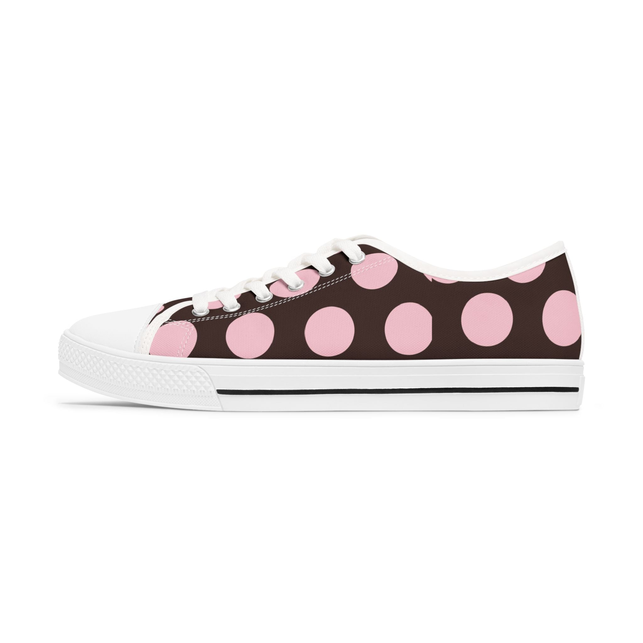 Women's Low Top Sneakers — Retro Pink Polka Dot Canvas Trainers