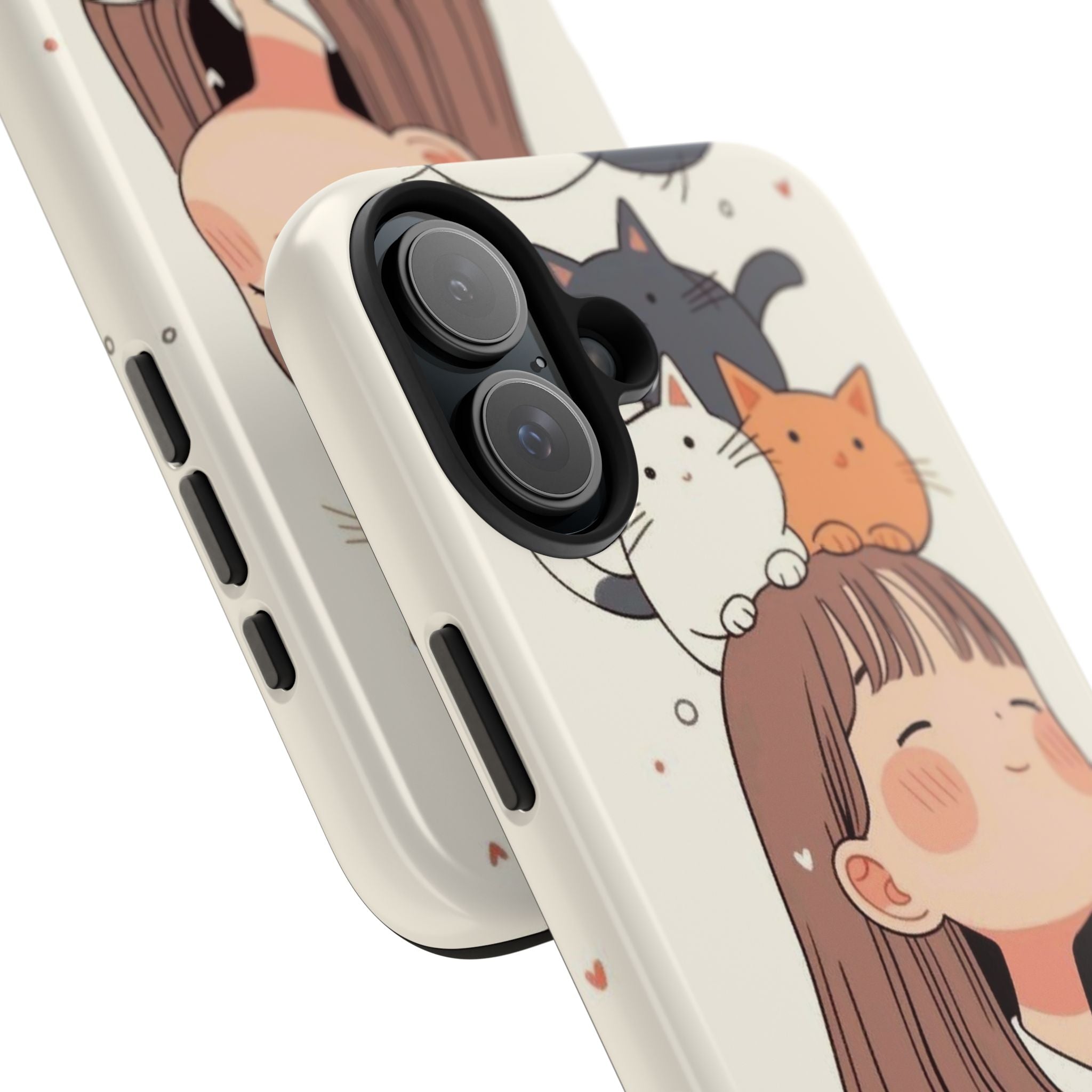 Girl with Cats Phone Case | Cute Cat Stack Illustration