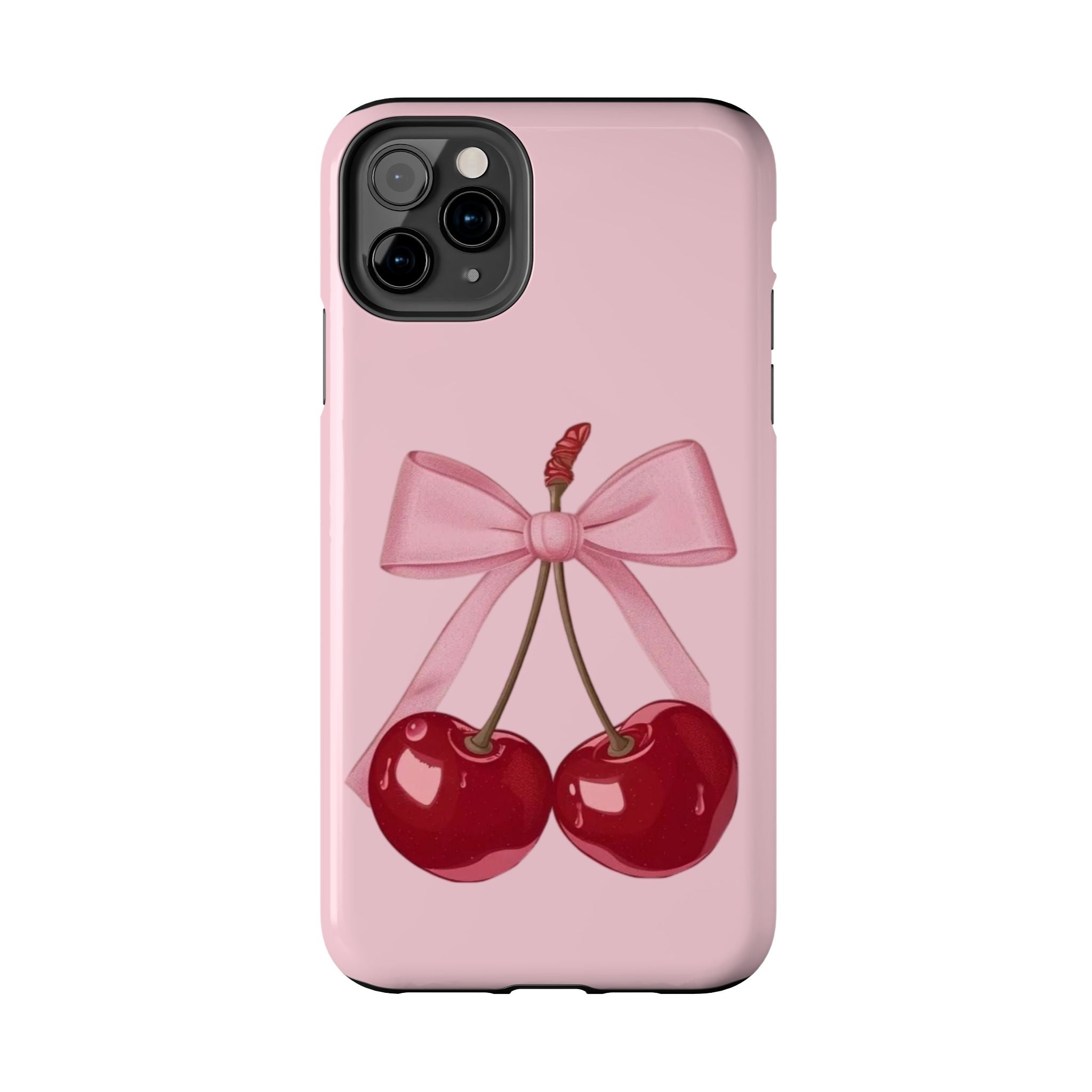 Pink Cherry Tough Phone Case — Cute Bow Cherry Protective Phone Cover