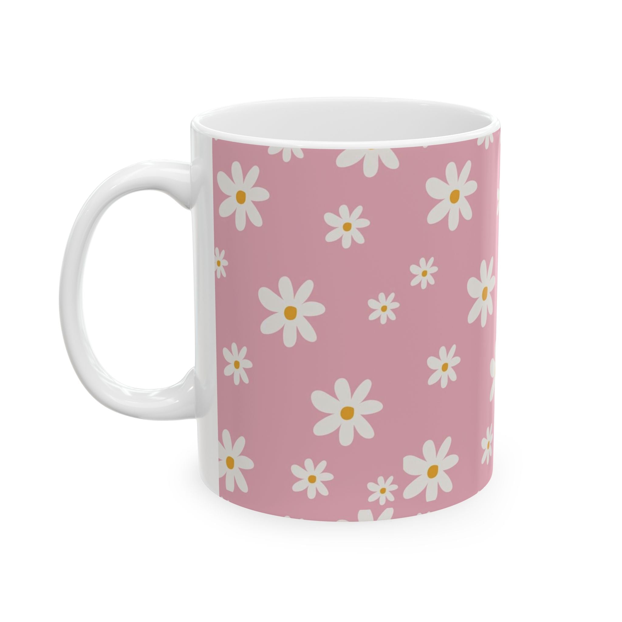 Pink Daisy Pattern Ceramic Mug — Floral 11oz & 15oz Coffee Cup