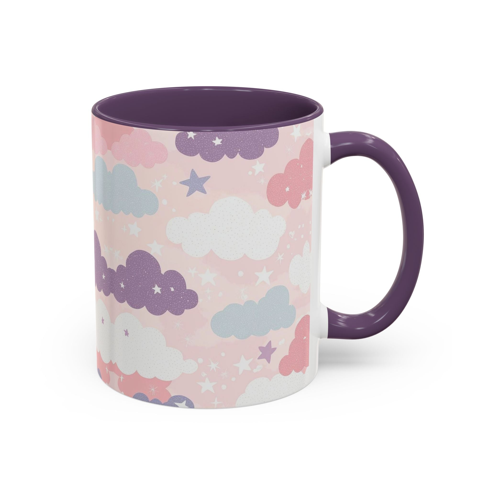 Pastel Cloud Pattern Coffee Mug | Cute Stars and Clouds Design