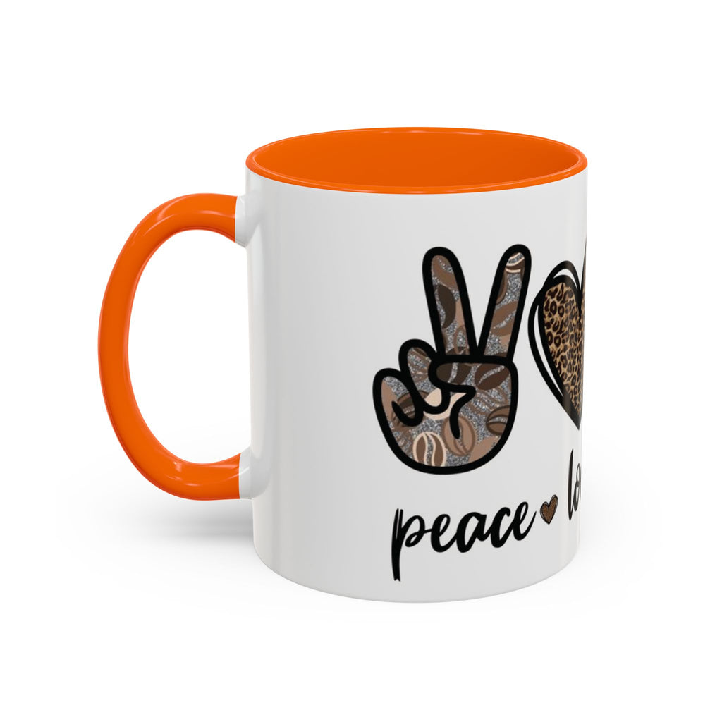 Coffee Love Accent Mug — Leopard Print Peace, Heart & Coffee Design (11/15oz)