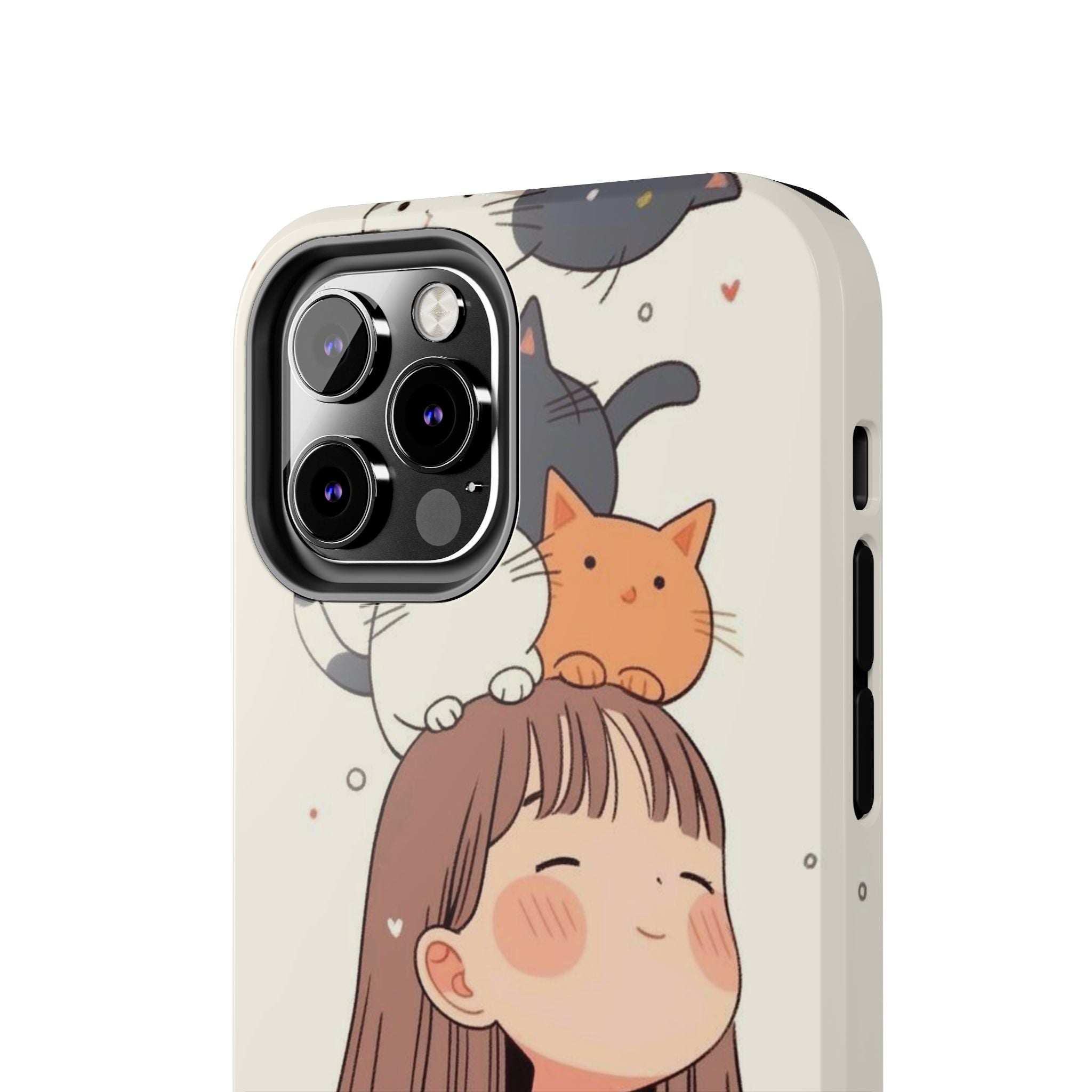 Girl with Cats Phone Case | Cute Cat Stack Illustration
