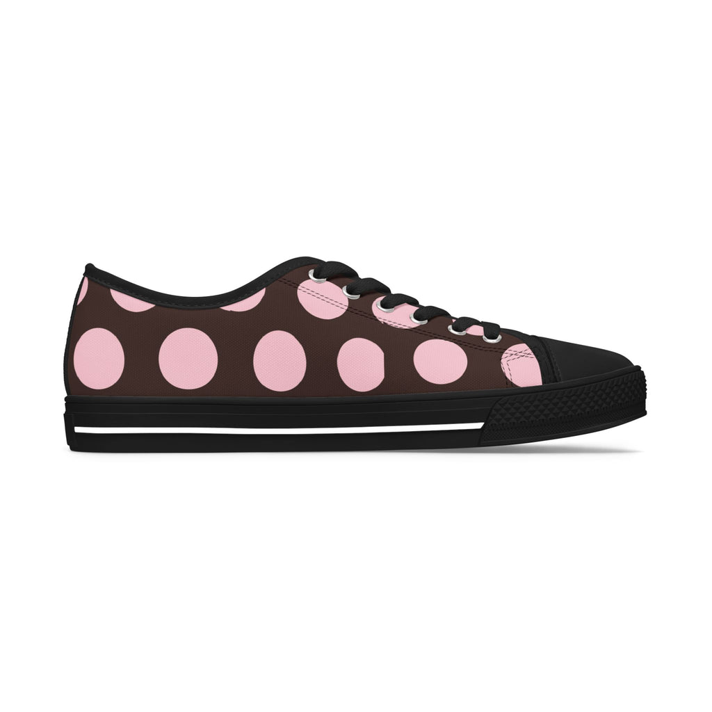 Women's Low Top Sneakers — Retro Pink Polka Dot Canvas Trainers