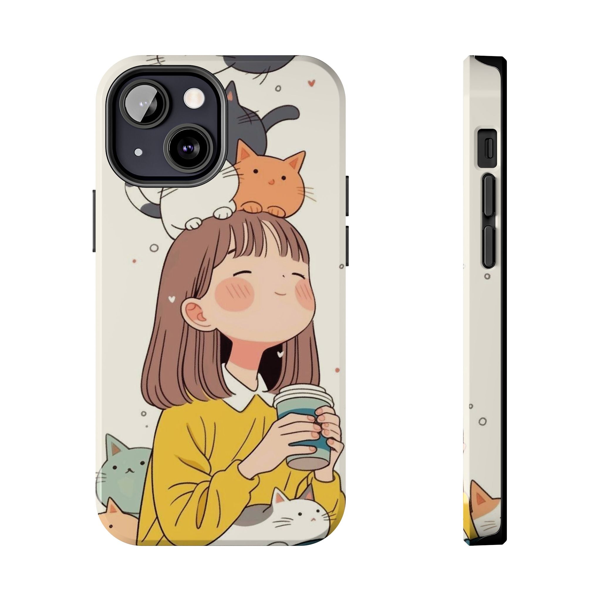 Girl with Cats Phone Case | Cute Cat Stack Illustration