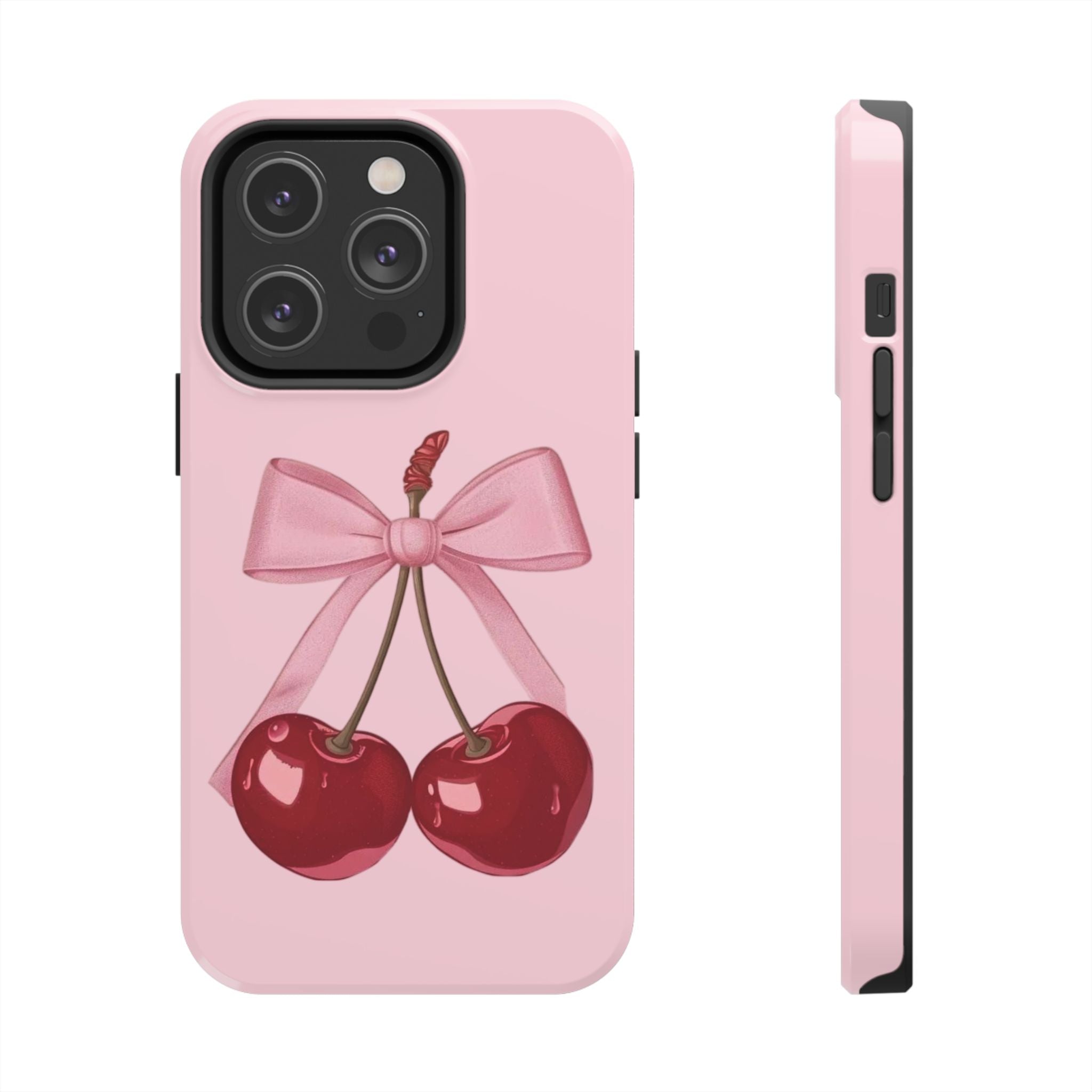 Pink Cherry Tough Phone Case — Cute Bow Cherry Protective Phone Cover