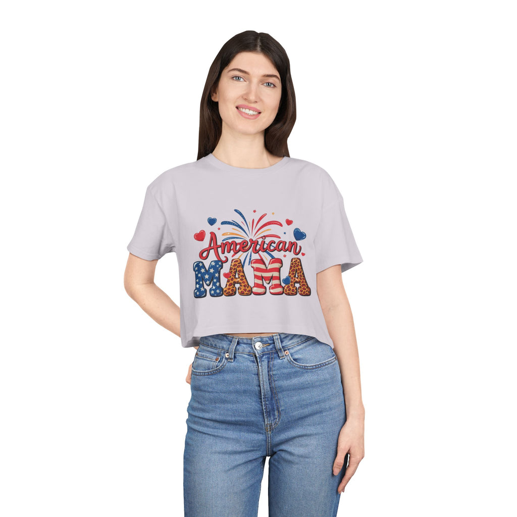 American Mama crop tee | Patriotic Fourth of July fireworks USA design