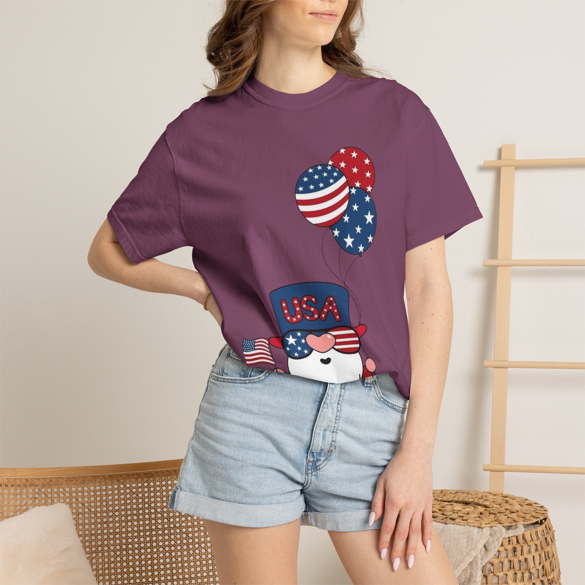 Patriotic Gnome with Balloons T-Shirt | Happy 4th of July USA Design