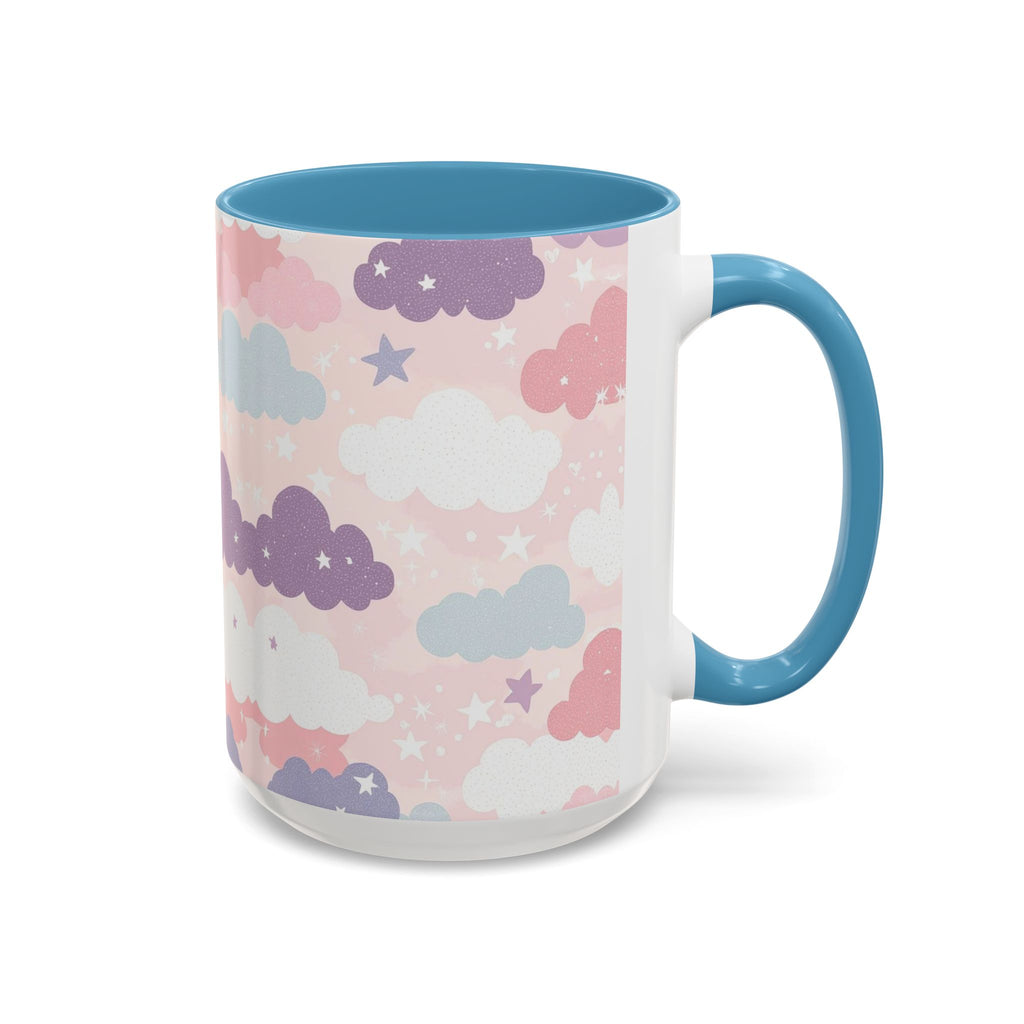 Pastel Cloud Pattern Coffee Mug | Cute Stars and Clouds Design
