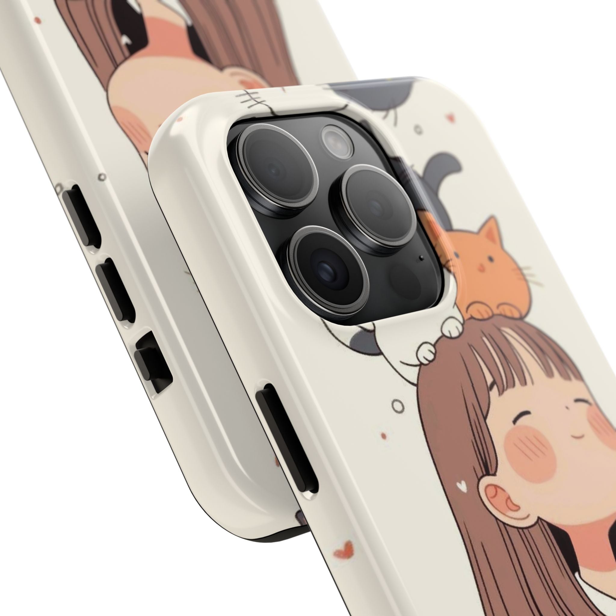 Girl with Cats Phone Case | Cute Cat Stack Illustration