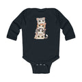 Infant Bodysuit - Cute Stacked Kittens Long Sleeve Baby Onesie (Adorable Paw Print Back Design)