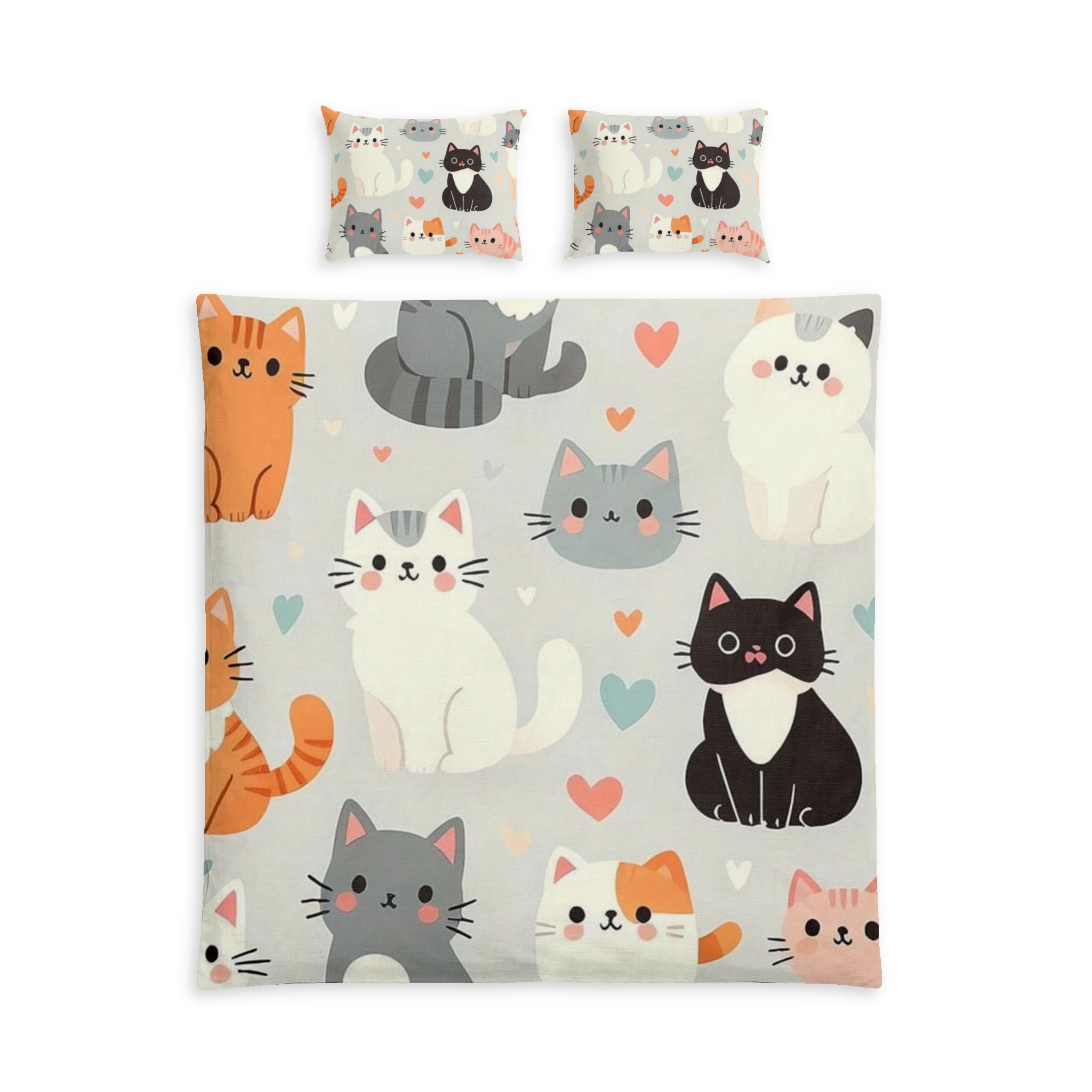 Cat Pattern Cotton Bed Set – Cute Kittens Duvet Cover & Pillowcases