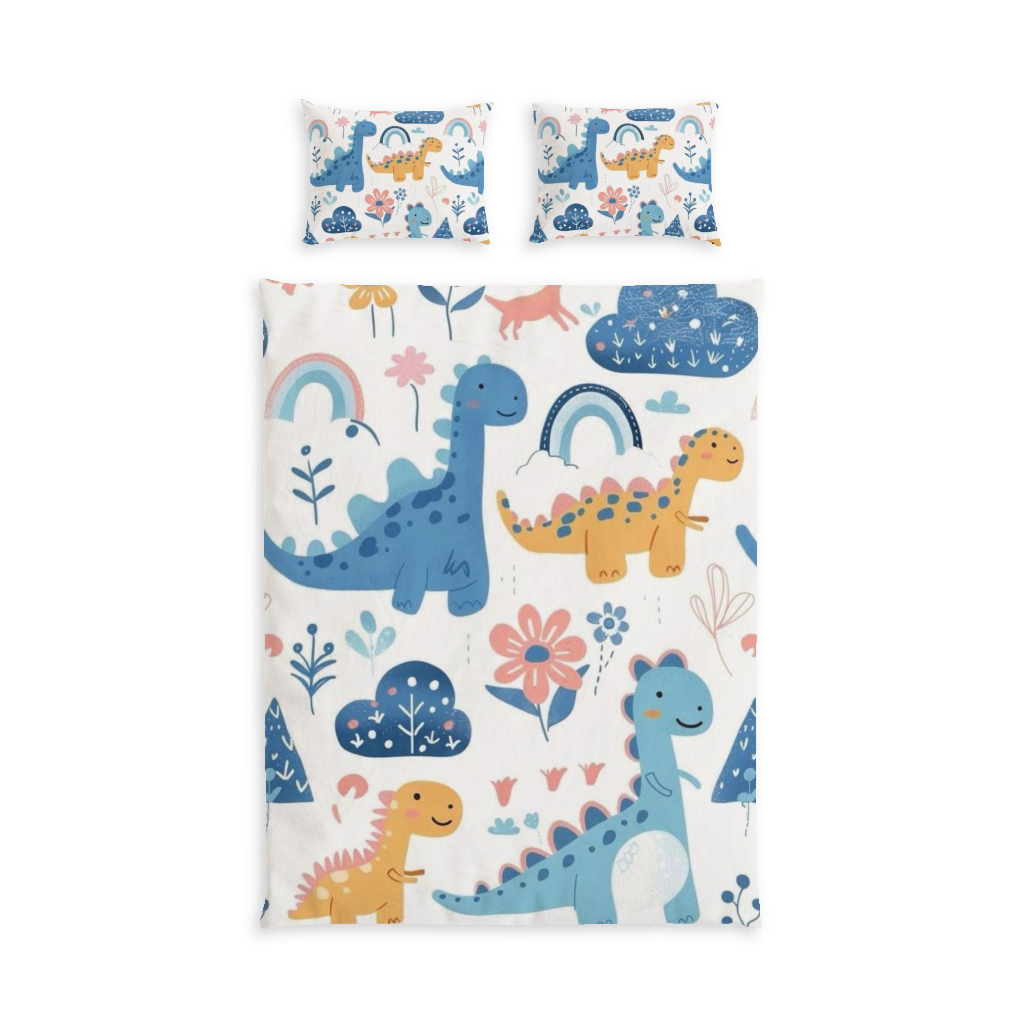 Dinosaur Kids Bedding Set – Cute Blue & Yellow Dino Cotton Bed Set for Nursery & Toddler Bedrooms
