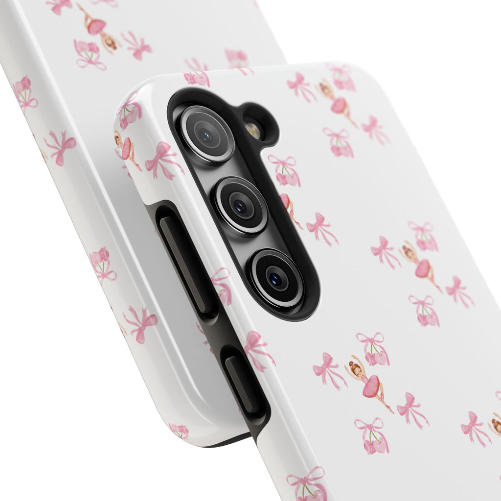 Pink Ballet Pattern Tough Phone Case — Cute Ballerina & Ribbon Design