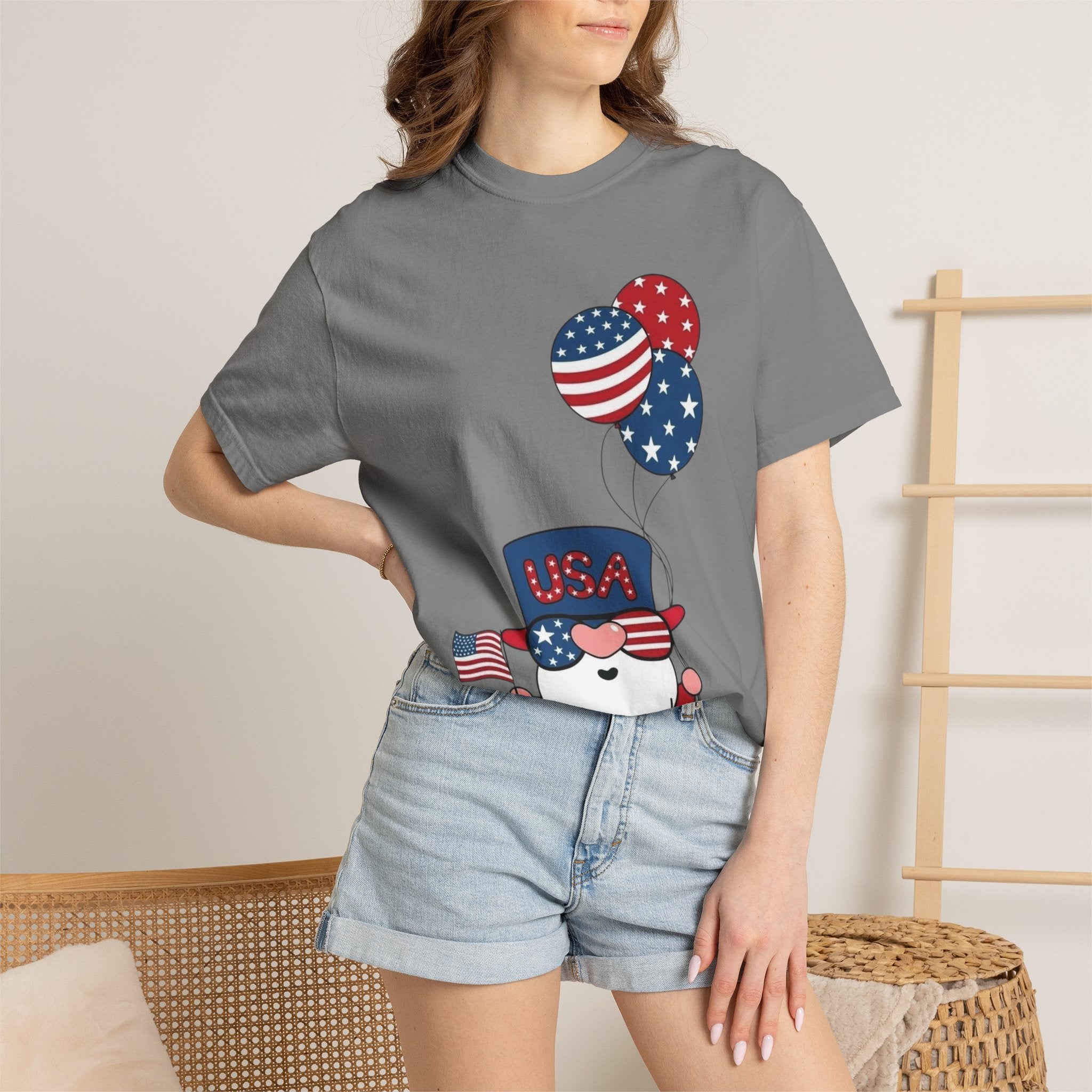 Patriotic Gnome with Balloons T-Shirt | Happy 4th of July USA Design