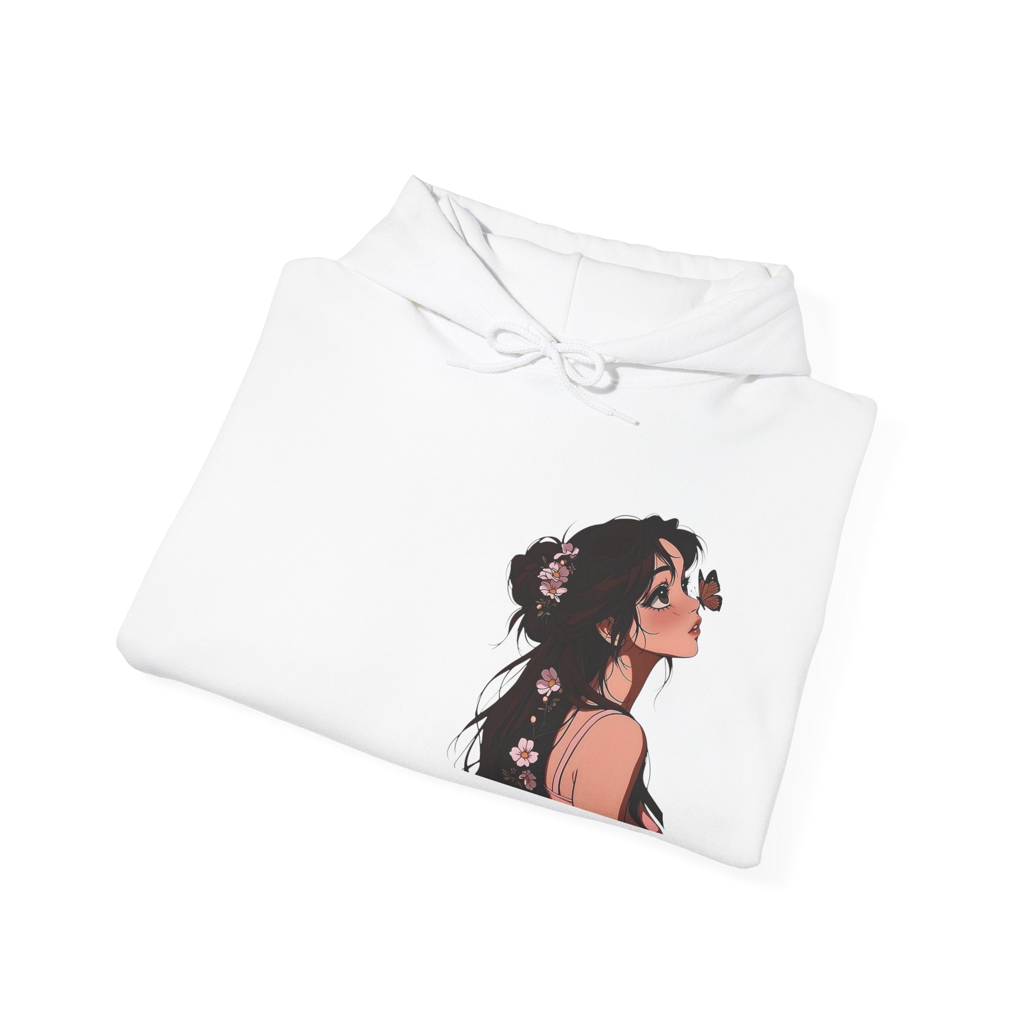Girl Looking Up with Butterfly Hoodie | Anime Portrait Sweatshirt