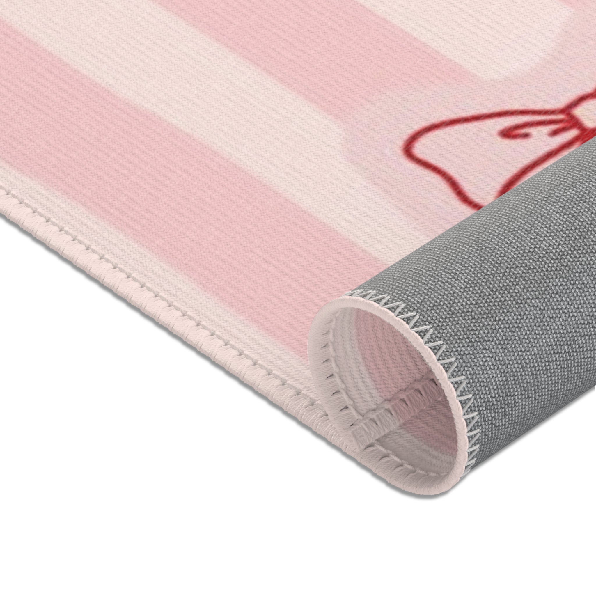 Cherry Bow Area Rug — Pink Striped Cute Kitchen or Nursery Accent Rug