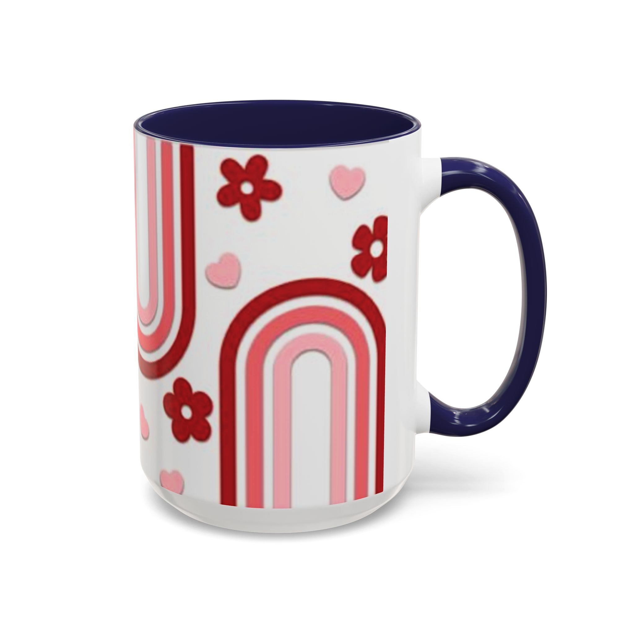 Retro Pink Rainbow Hearts and Flowers Accent Mug | 11oz or 15oz
