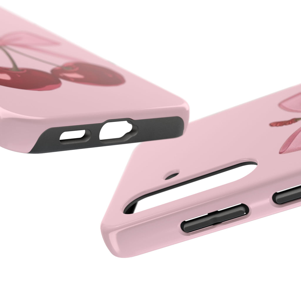 Pink Cherry Tough Phone Case — Cute Bow Cherry Protective Phone Cover