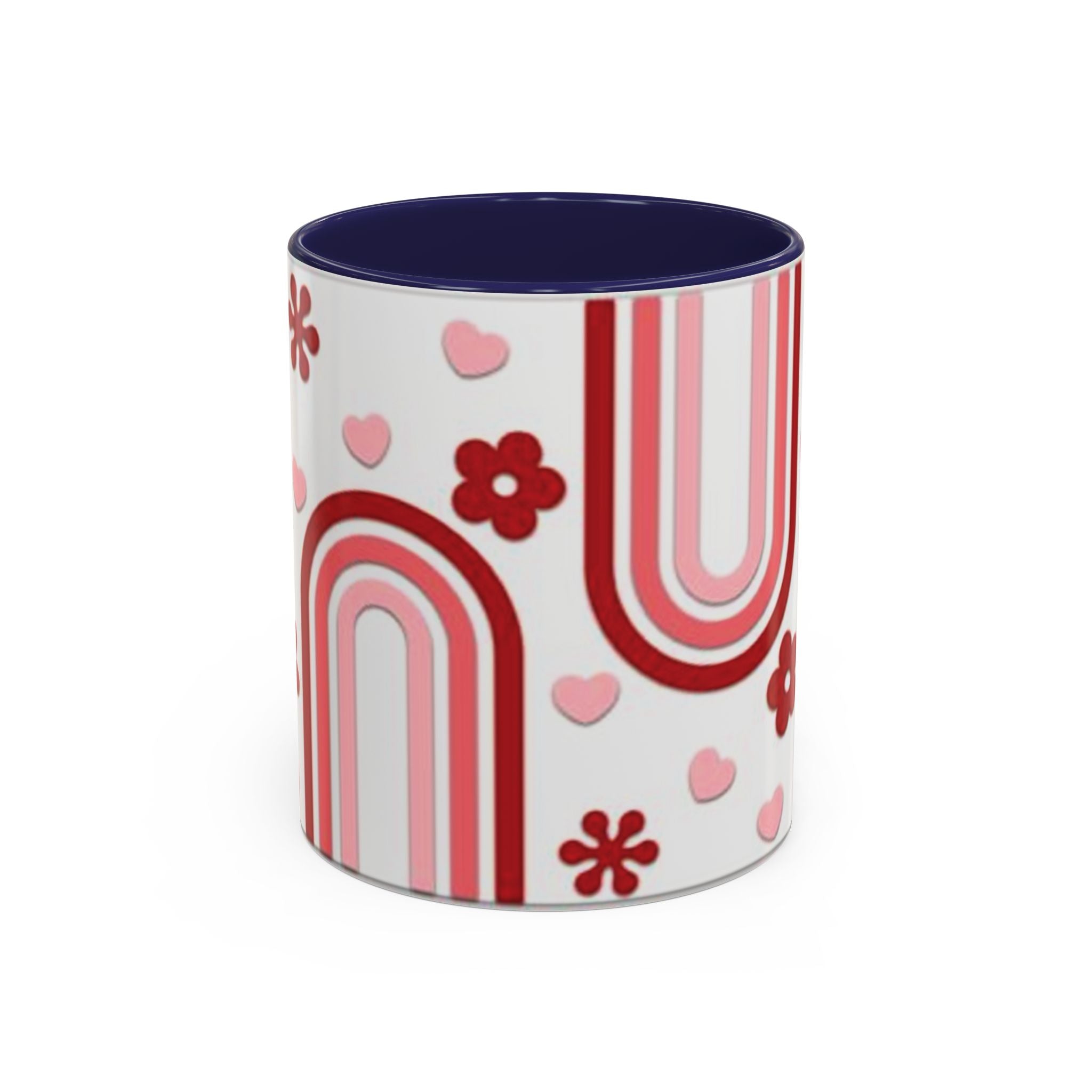 Retro Pink Rainbow Hearts and Flowers Accent Mug | 11oz or 15oz
