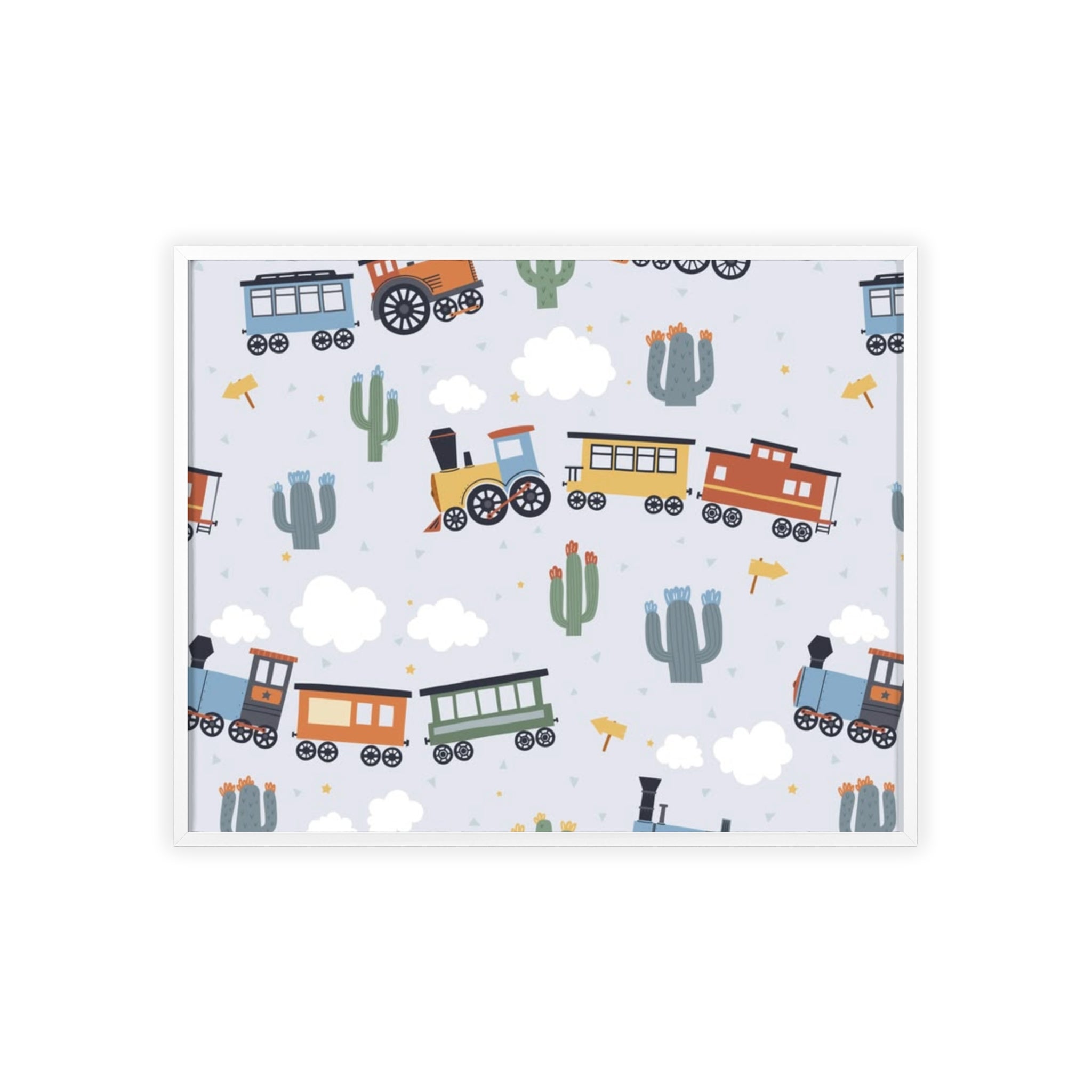 Kids' Train Poster with Wooden Frame — Nursery Wall Art, Playroom Decor