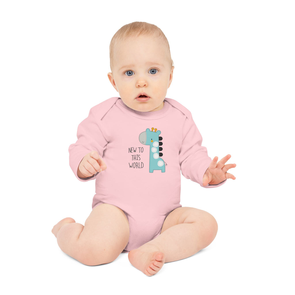 New to This World Baby Bodysuit — Organic Long-Sleeve Giraffe Baby Onesie